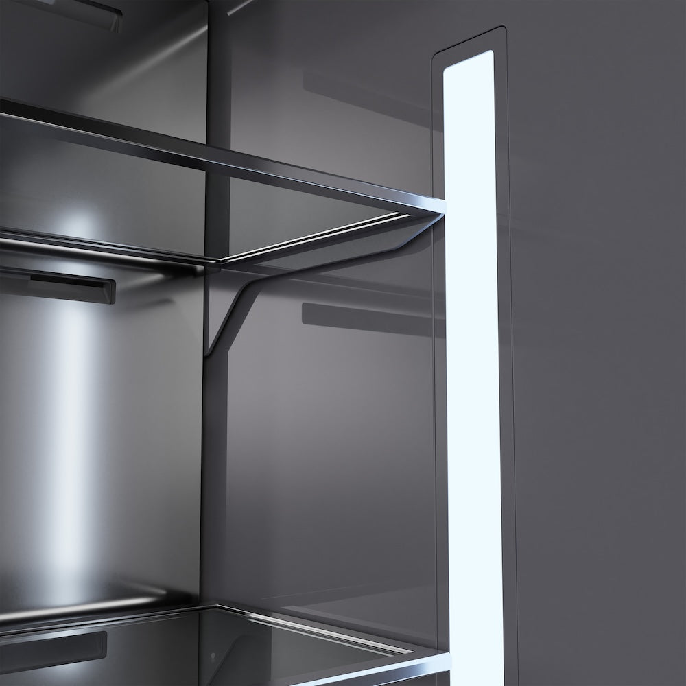 ZLINE 72 Inch 39.6 Cu Ft French Door Built-In Bottom Freezer Refrigerator with Water Dispenser & Ice Maker - Satin Stainless Steel & Graphite Gray Interior (GRBIT SN 72) - Perfect for Modern Kitchens & Open Concept Homes