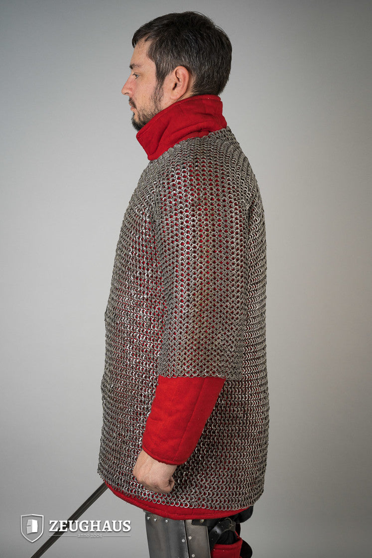 Flat Ring Riveted Chainmail Haubergeon - 9mm Oiled Steel Medieval Armor (B Stock) - Perfect for LARP, Cosplay & Historical Reenactments