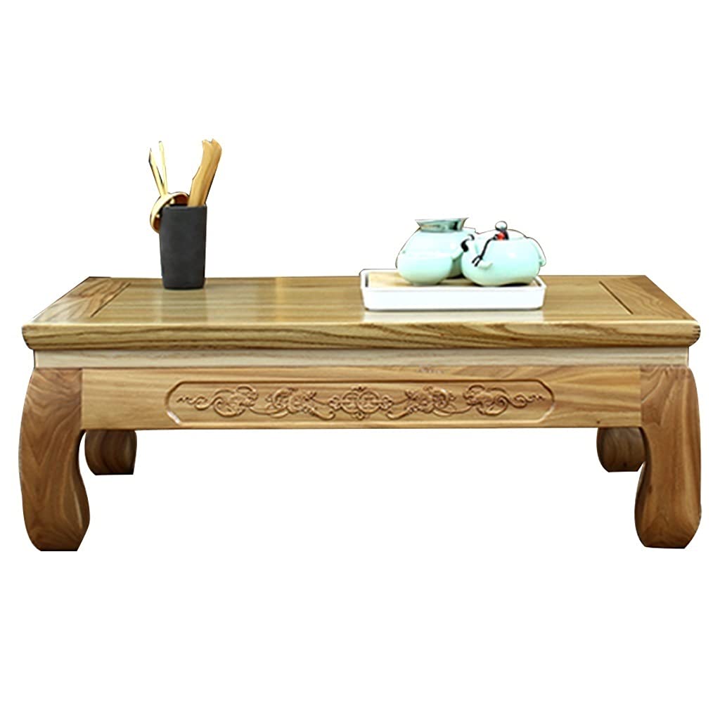Solid Wood Coffee Table - Elm Low Living Room Table, Chinese Tea Table, Laptop Desk & Study Table for Home Office | Rustic Furniture for Small Spaces, Modern Living Room Decor