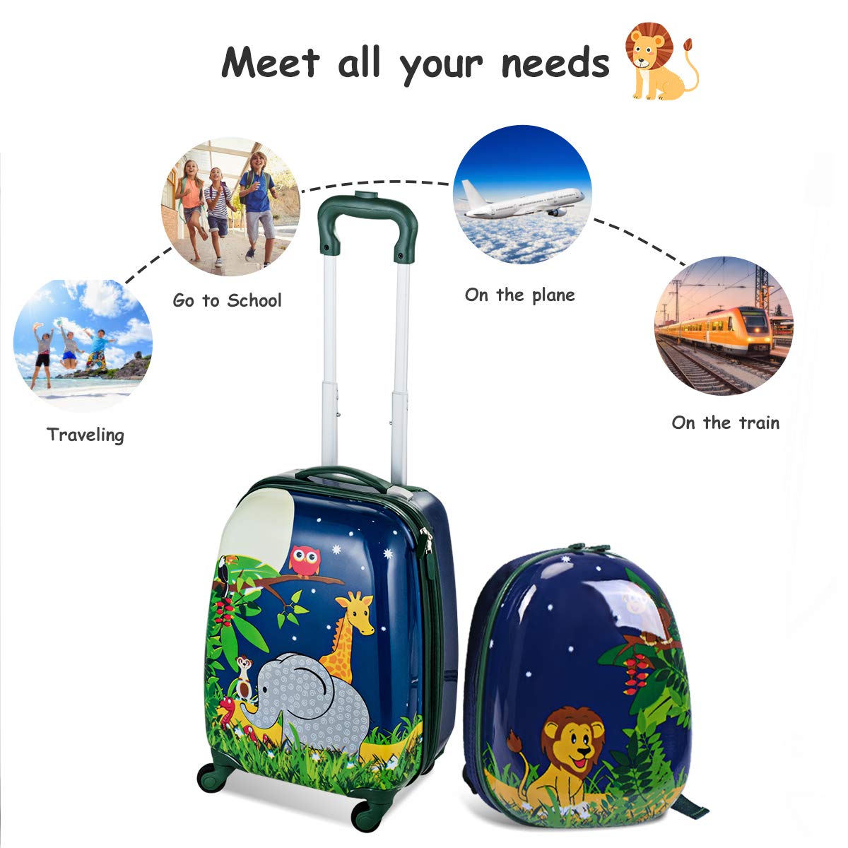 GYMAX Kids Carry On Luggage Set - 12