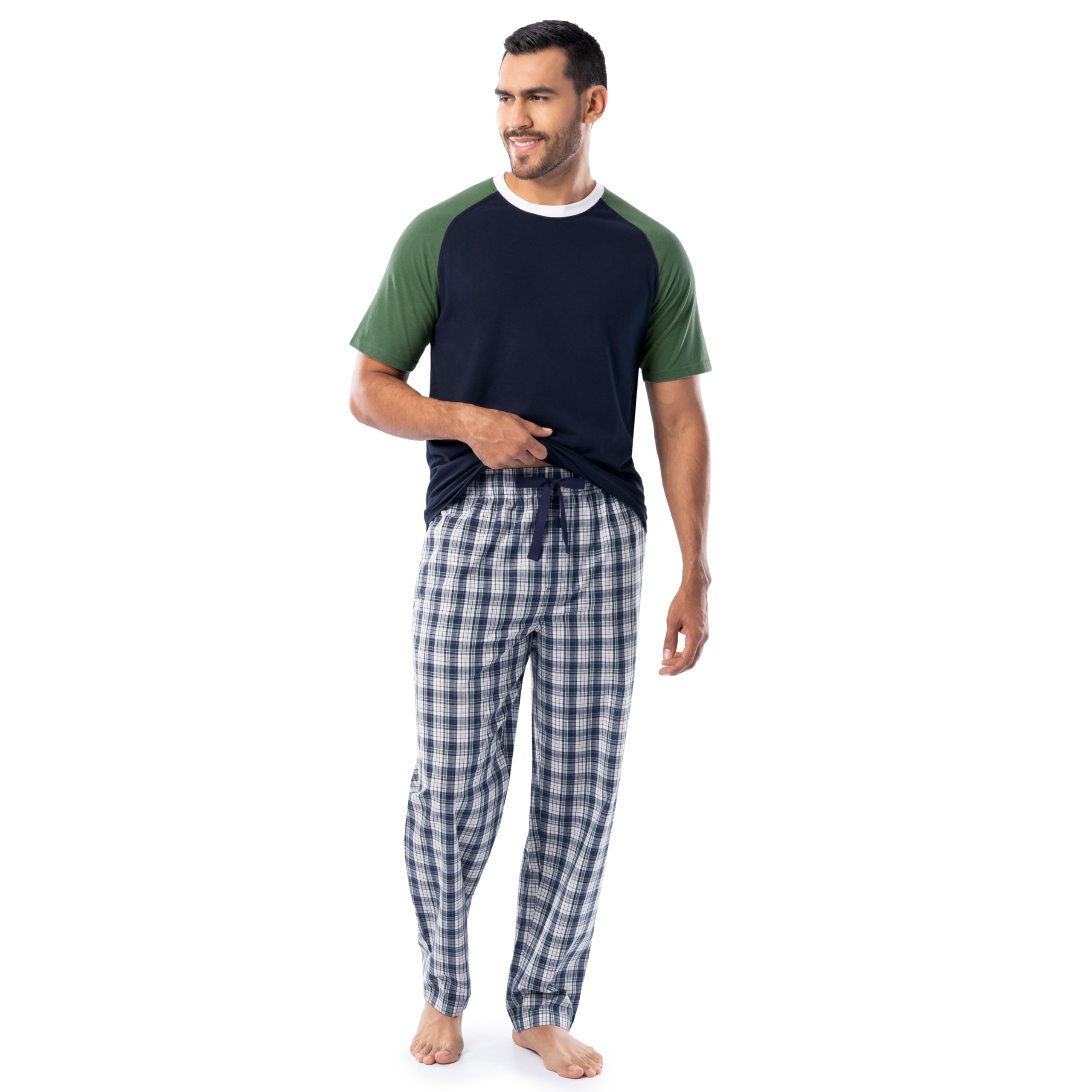 Fruit of the Loom Men's Cotton Jersey Henley Top & Broadcloth Pants Pajama Set - Soft Sleepwear for Lounge & Nighttime Comfort