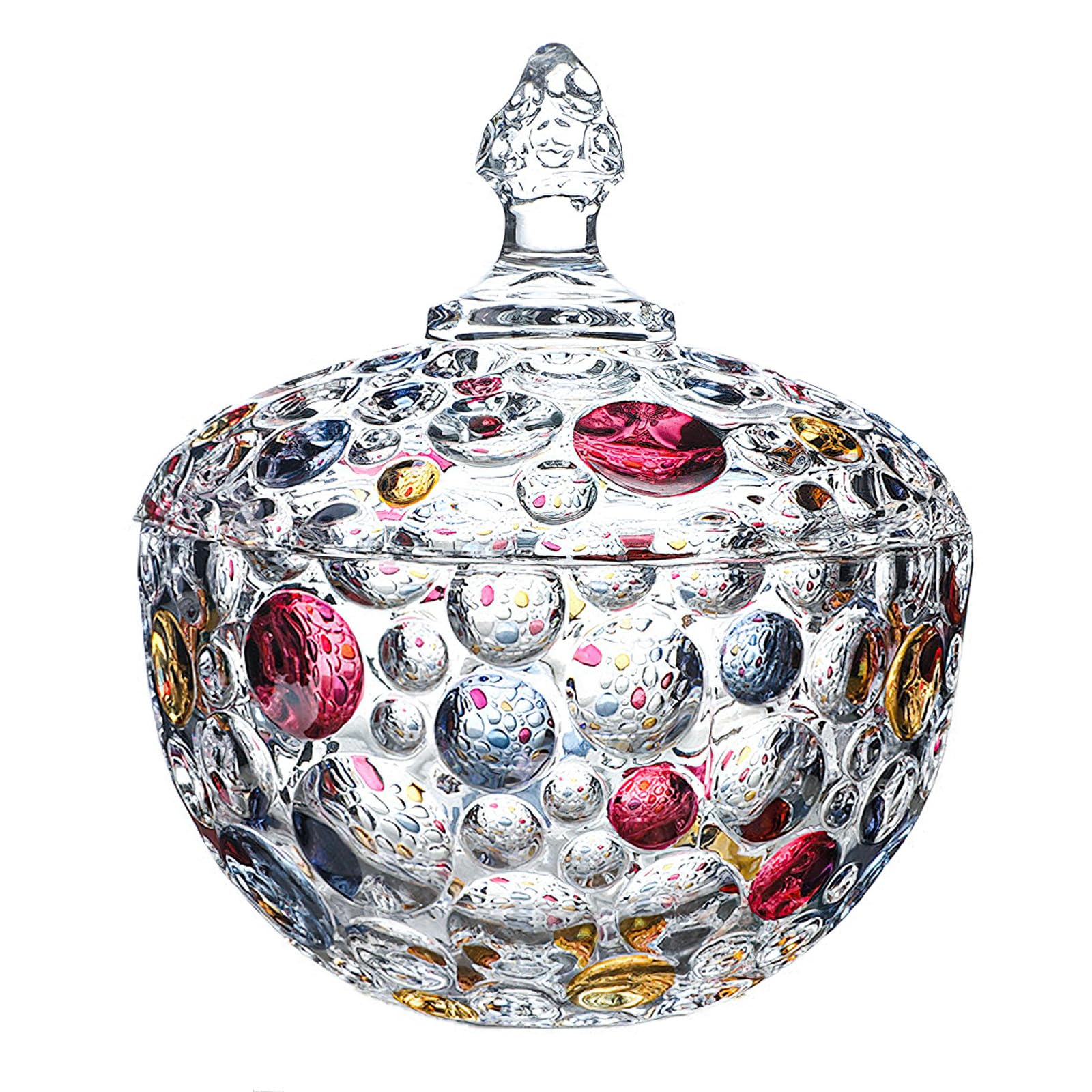 Vintage Hand-Painted Glass Candy Jar with Lid - Elegant Crystal Candy Bowl for Cookies, Nuts & Fruits - Decorative Food Storage Jar & Jewelry Box - Perfect for Parties, Weddings & Home Decor