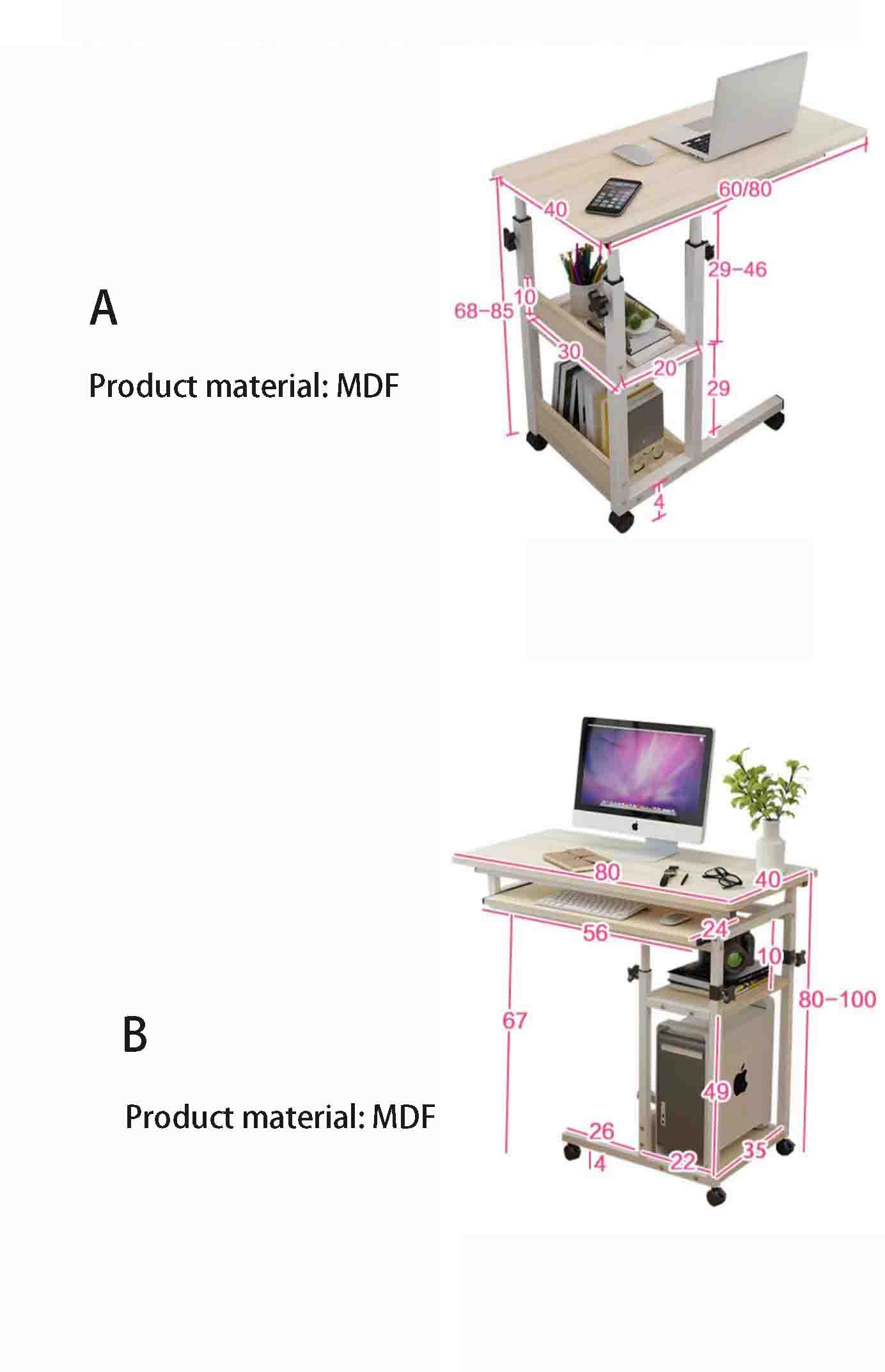 Adjustable Overbed Table with Wheels - Portable Mobile Bedside Table, Manual Height Lift Desk for Keyboard, Laptop & Meals - Ideal for Hospital, Medical & Home Use