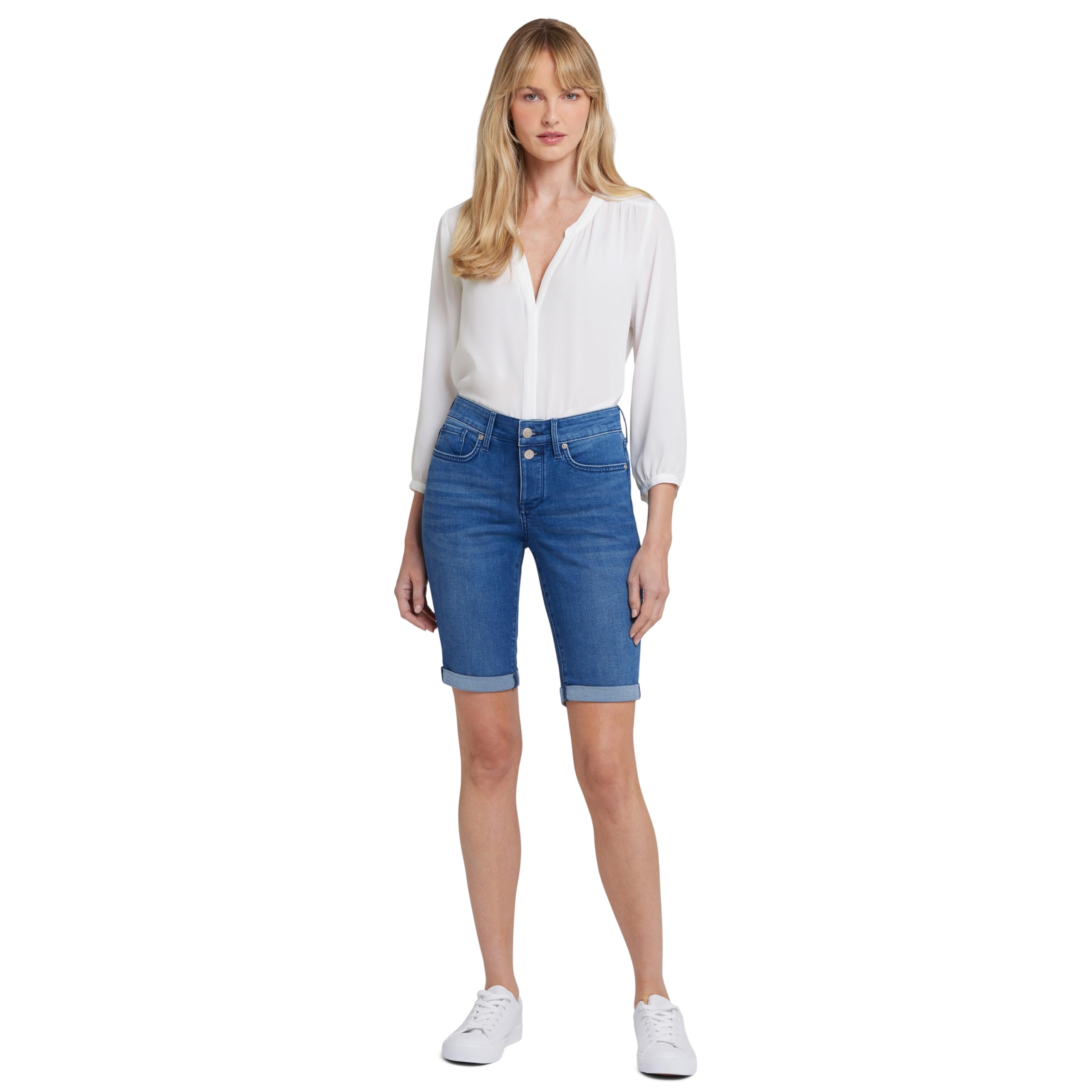 NYDJ Women's Briella Roll Cuff Jean Slimming Denim Shorts - High Waisted Stretch Comfort for Casual & Summer Outfits