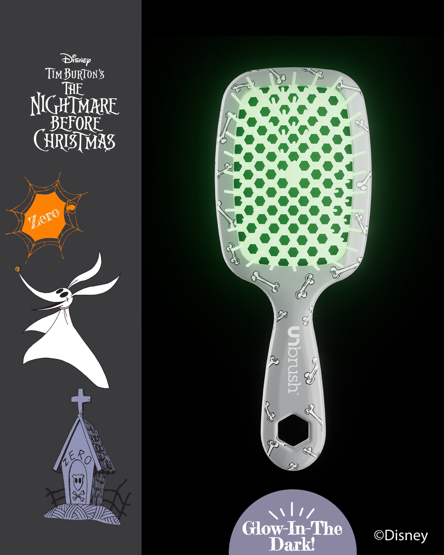 Disney The Nightmare Before Christmas Detangling Brush - Zero Tangle Hair Brush for Kids & Adults - Perfect for Curly, Thick, and Wet Hair Styling at Home or Travel