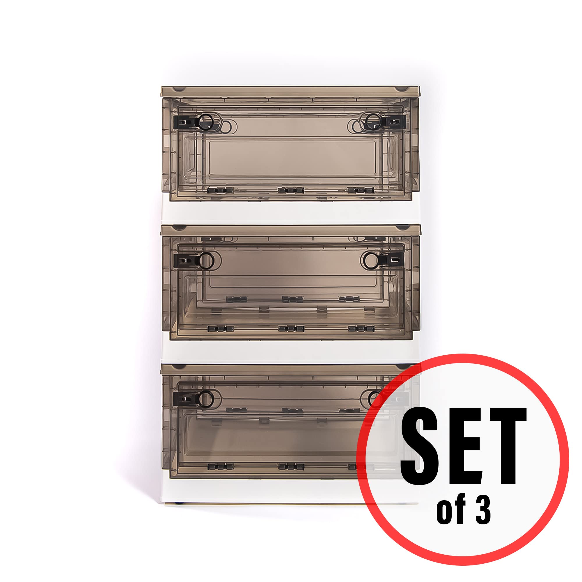 Best 3-Pack Storage Bins with Side Opening - Stackable, Collapsible & Foldable Organizer Boxes for Home & Office Organization (Medium, White) - Perfect for Closet, Pantry & Toy Storage