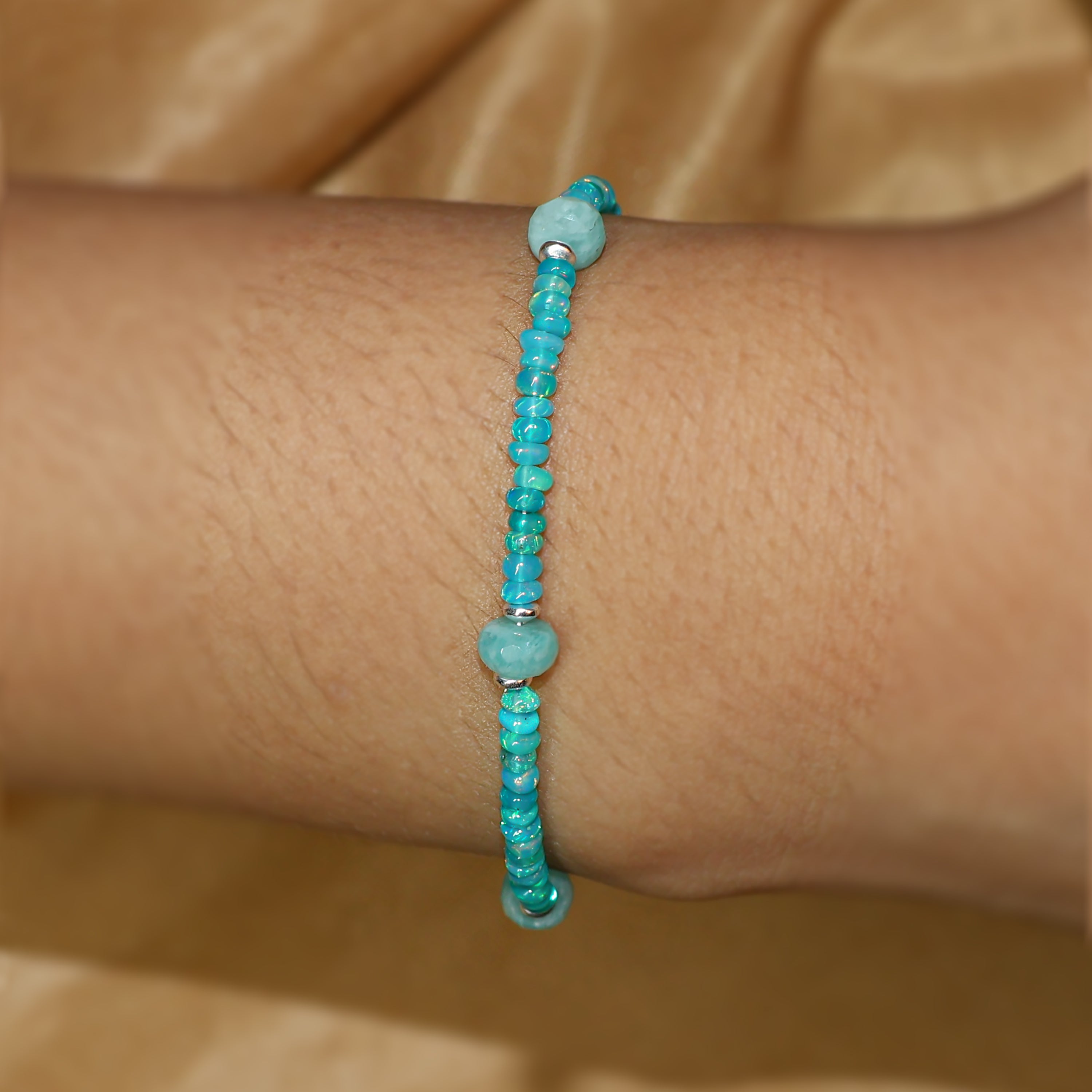Paraiba Fire Opal & Amazonite Beaded Bracelet for Women – Handmade Healing Crystal Jewelry for Meditation, Yoga & Positive Energy