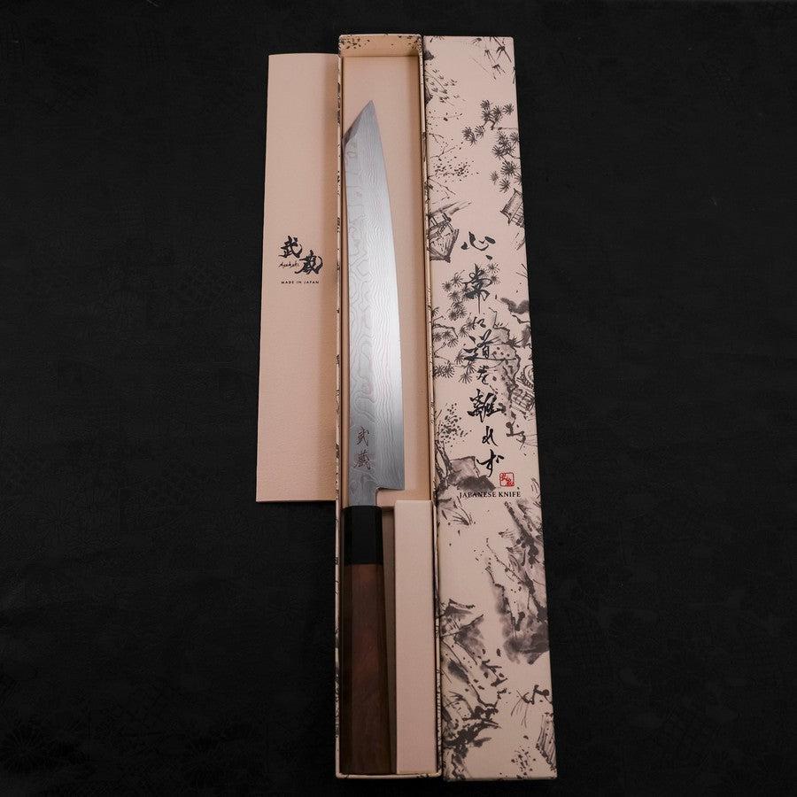 Premium Yanagi Kiritsuke Knife - 270mm Silver Steel #3 Damascus Mirror Finish with Buffalo Walnut Handle - Perfect for Sushi, Sashimi & Japanese Cuisine Preparation
