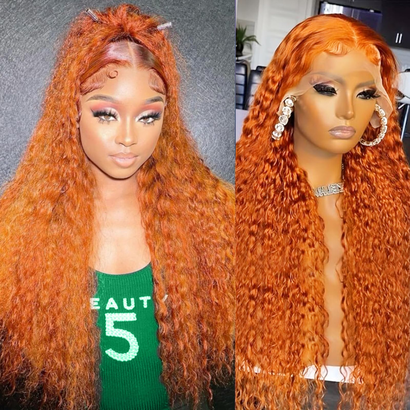 30 Inch Ginger Human Hair Wig - 13x6 Lace Front Deep Wave Wig with 200% Density & Pre-Plucked Hairline - HD Lace Front Wigs for Women - Perfect for Cosplay, Daily Wear & Special Occasions
