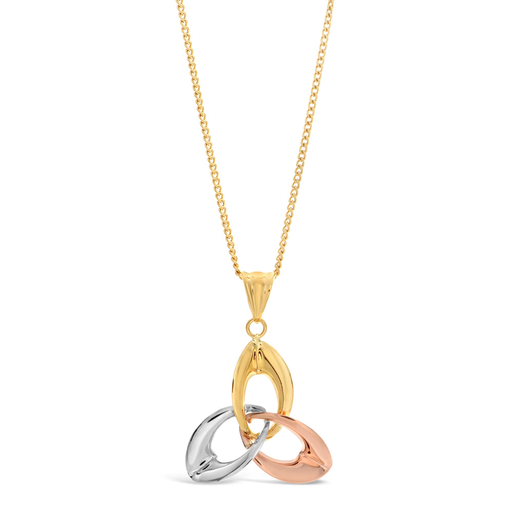 9ct Three Tone Gold Trilogy Pendant Necklace - Elegant Rose, White & Yellow Gold Jewelry for Women - Perfect for Anniversaries, Birthdays & Special Occasions