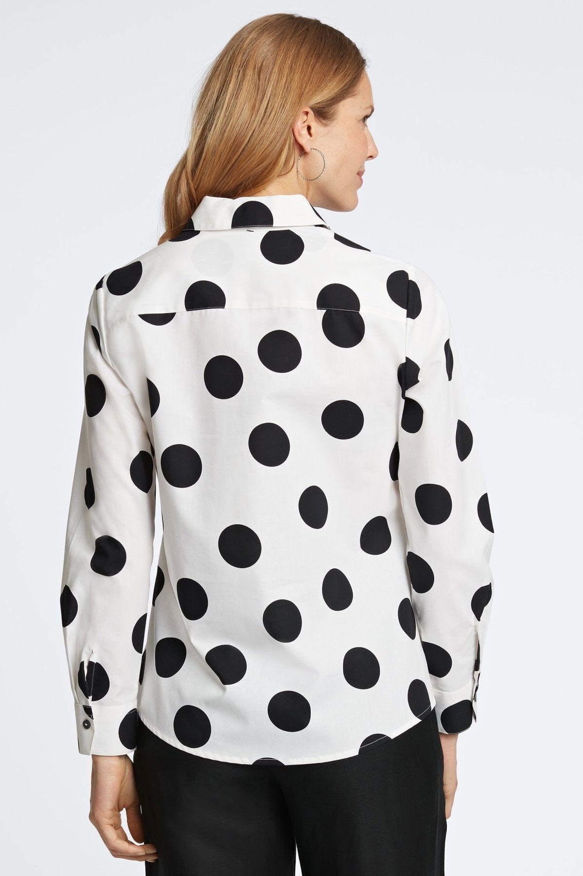 Mary Black & White Polka Dot Long Sleeve Blouse for Women - Casual Office Wear & Party Outfit