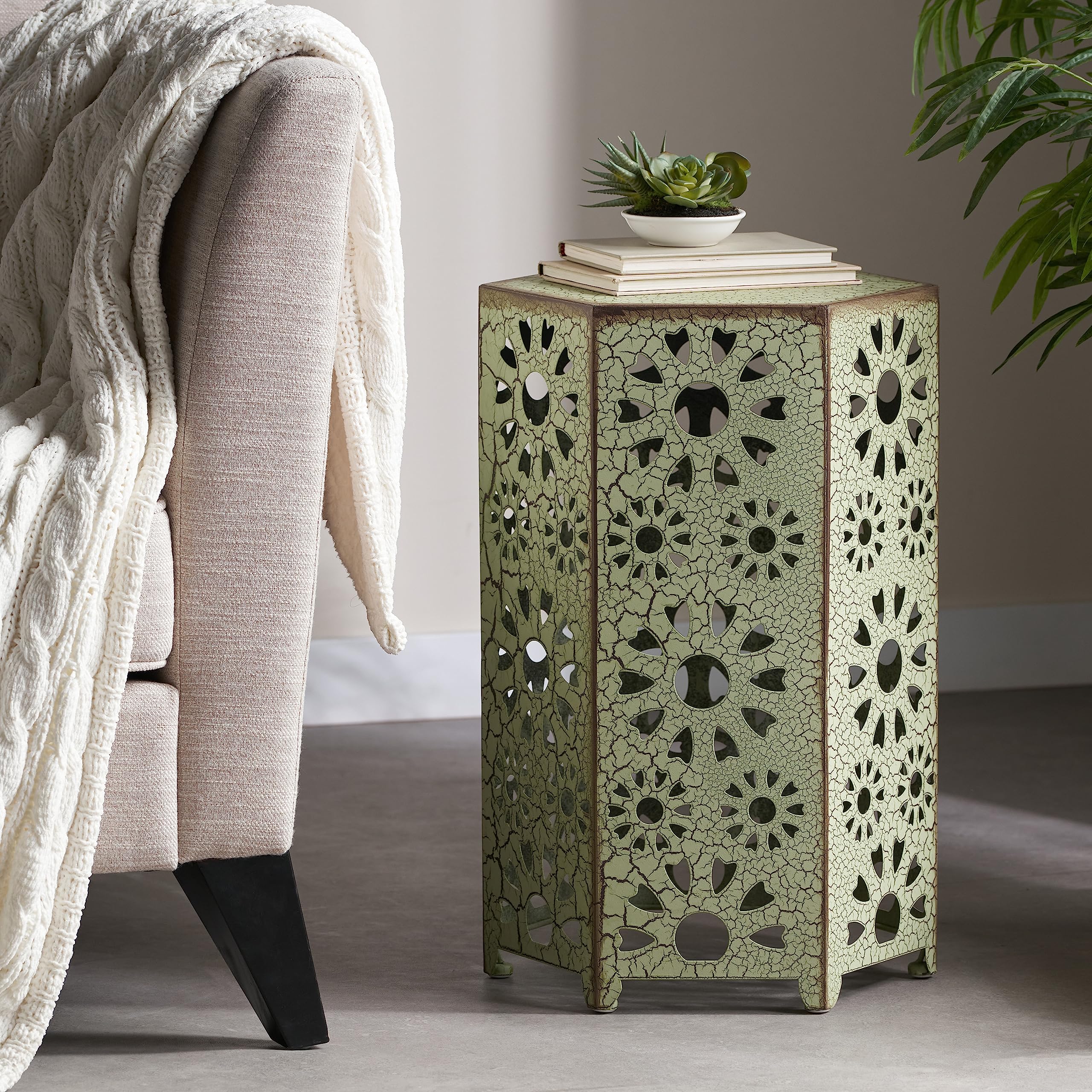 GDFStudio Outdoor Accent Tables - Rustic Iron Tubing with Crackle Green Finish - Perfect for Patio, Garden & Porch Decor