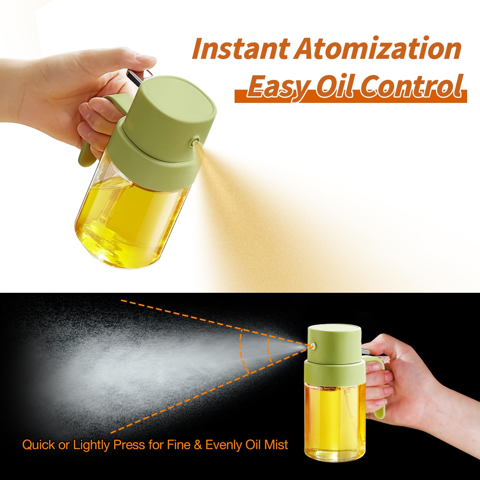 Premium YARRAMATE 6.8oz Oil Sprayer for Cooking - Food Grade Olive Oil Mister Bottle for Kitchen, Air Fryer, BBQ & Camping | Portable 200ml Oil Spray for Healthy Cooking, Baking, Grilling & Outdoor Use (Green)