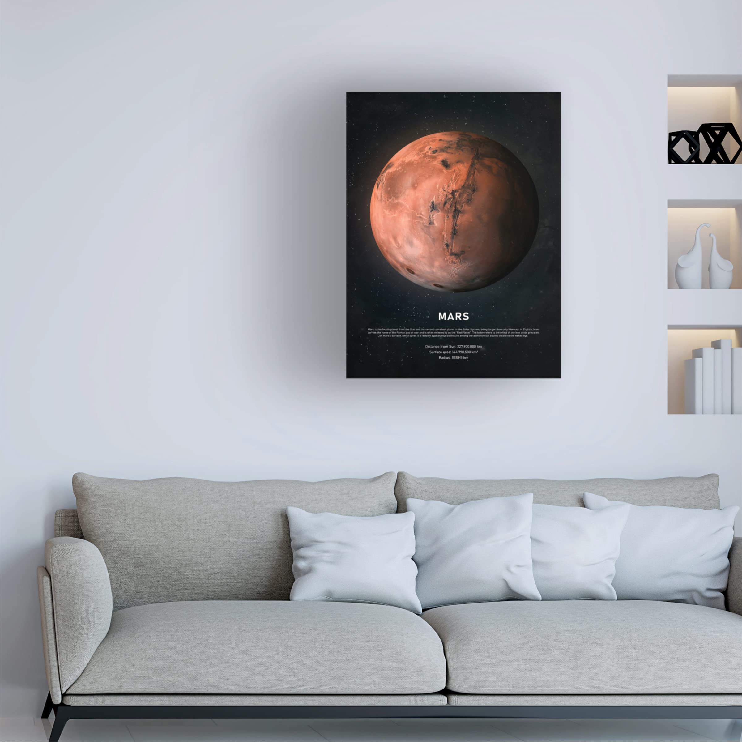 Trademark Fine Art 'Mars' Canvas Print by Design Fabrikken - Modern Space Themed Wall Decor for Living Room, Bedroom & Office