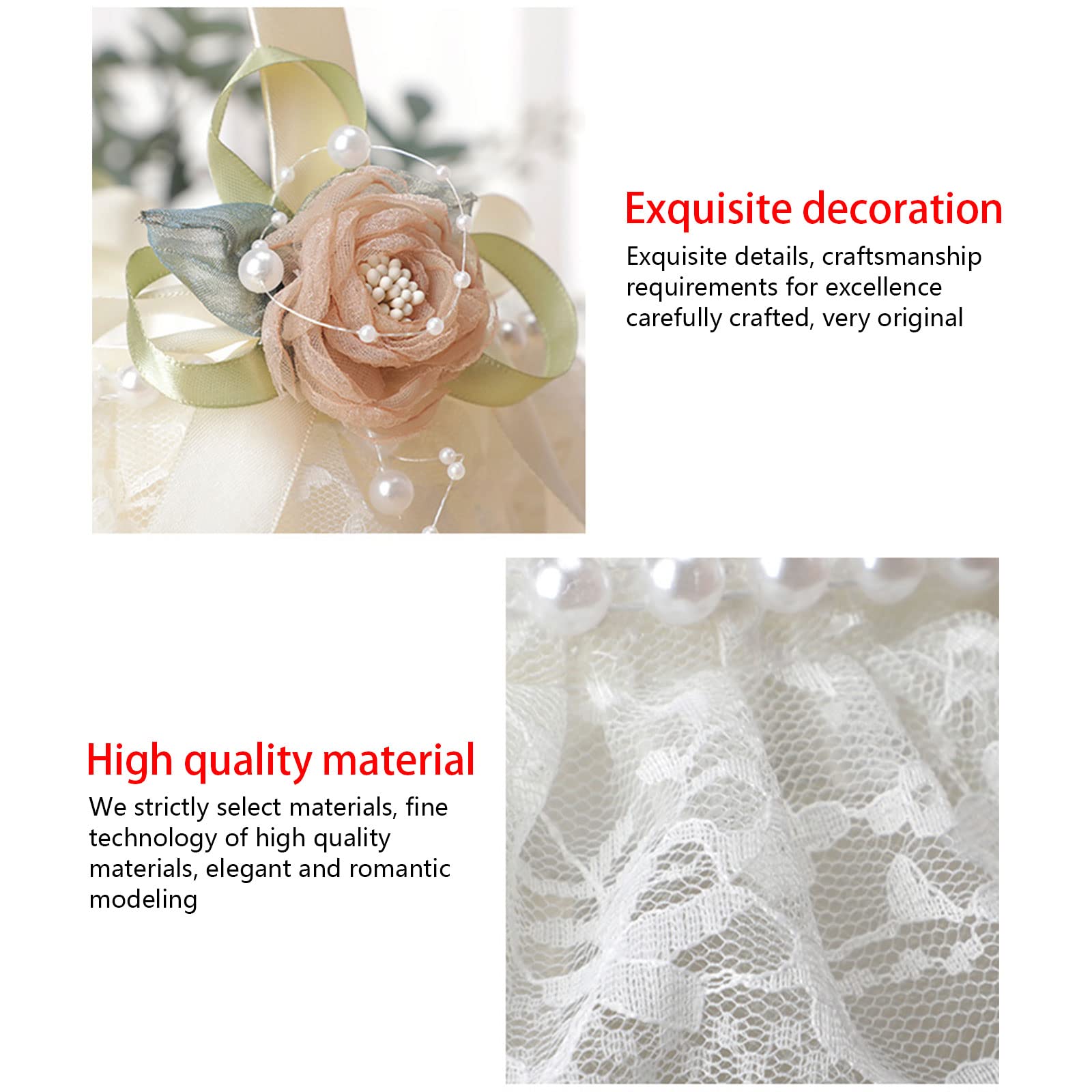 MSUIINT 2-Piece Ivory Wedding Flower Girl Basket Set with Handle - Elegant Lace Bow & Pearl Decorated Silk Cloth Basket for Bridal Ceremonies, Flower Girl Processions & Wedding Party Decorations
