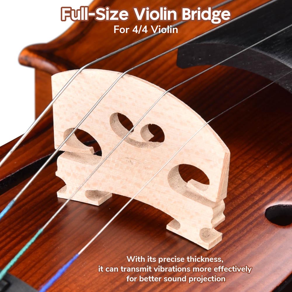 Premium Violin Bridge & Ball End Strings Set (GDAE) - Professional Quality for Classical & Folk Music Performance, Practice & Studio Recording