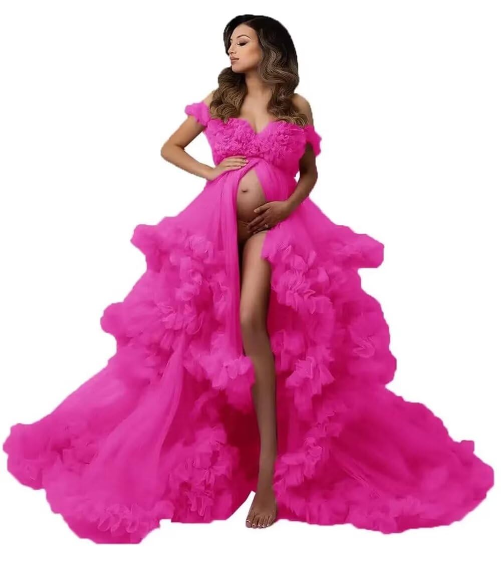 Elegant Tulle Maternity Dress for Photoshoot - Long Puffy Bridal Lingerie Gown with Wedding Scarf for Baby Shower, Wedding & Maternity Photography