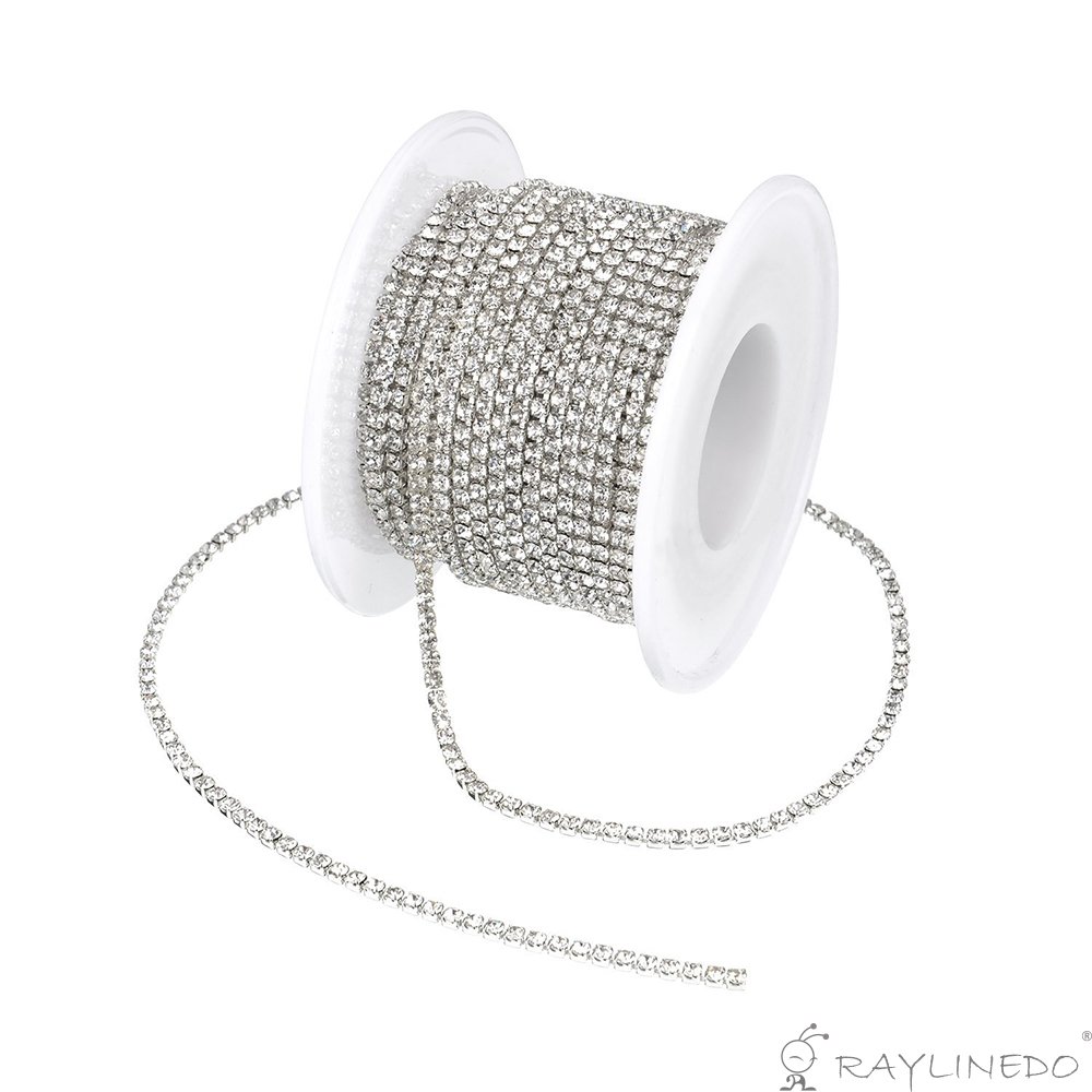 RayLineDo 3A Class 4mm Clear Rhinestone Silver Plated Chain - 10 Yards for DIY Jewelry Making, Wedding Decor, Sewing Crafts & Party Supplies | Perfect for Bridal Accessories, Costume Design & Handmade Decorations