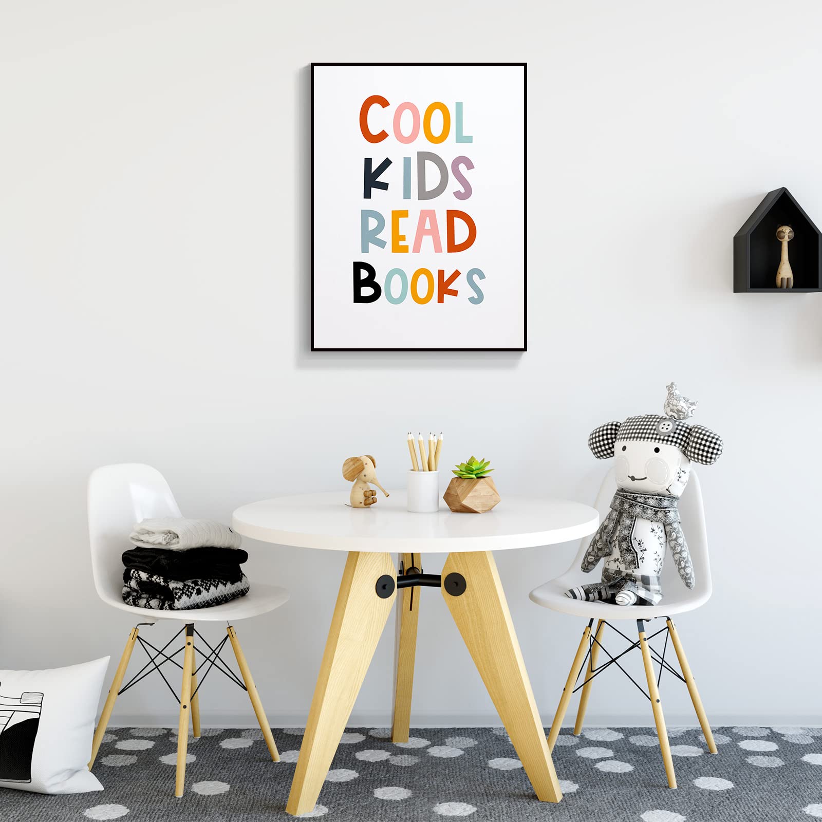 Cool Kids Read Books Framed Canvas Wall Art - Inspirational Quotes & Positive Affirmations for Playroom, Nursery & Classroom Decor (24x36 inches) | Motivational Aesthetic Posters for Toddler Reading Corner & Educational Spaces