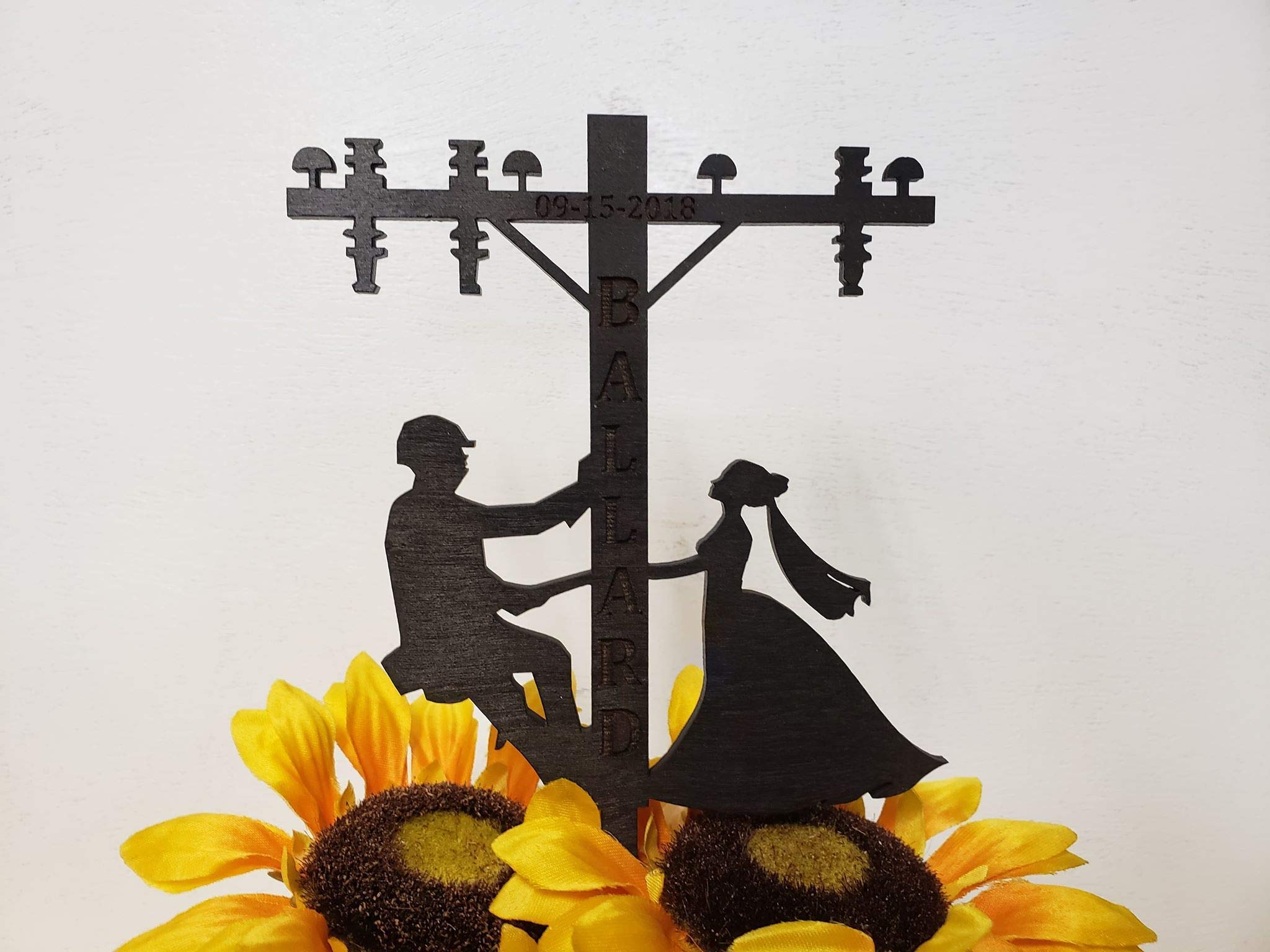 Personalized Lineman Wedding Cake Topper with Custom Name & Date - Unique Wireman & Linesman Cake Decoration for Electrician Couples - Perfect for Wedding, Anniversary & Electrical Trade Celebrations