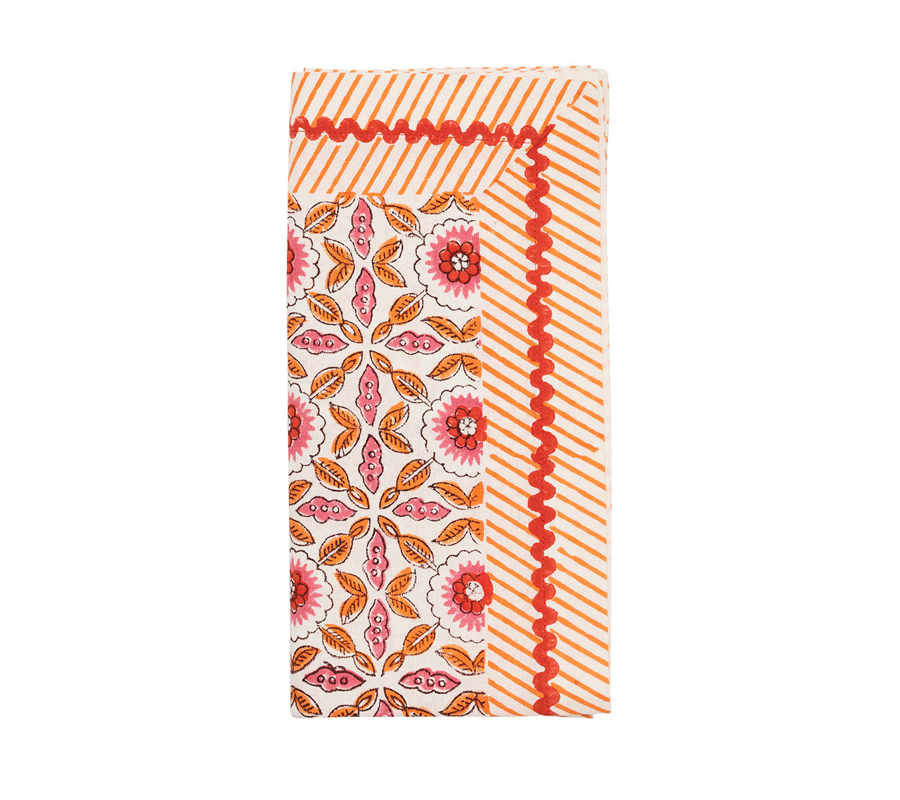 Majorelle Cotton Napkins Set of 4 - Premium White, Pink & Orange Dinner Napkins for Formal Dining, Parties & Home Decor