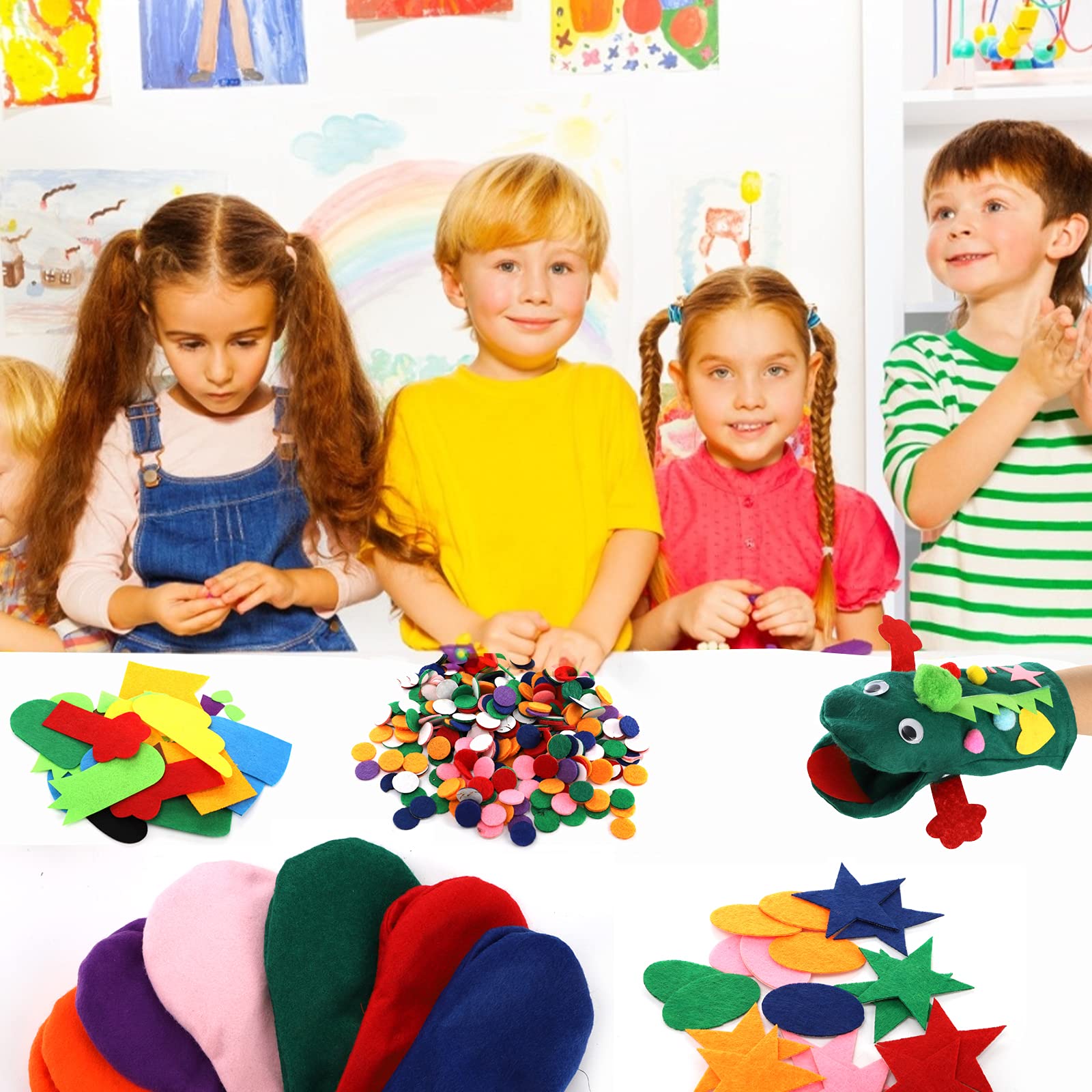 TOPZEA 12 Pack DIY Hand Puppet Making Kit for Kids - Creative Craft Art Supplies with Felt Sock Puppets, Pompoms & Googly Eyes - Perfect for Storytelling, Role Play, Classroom Activities & Birthday Party Favors