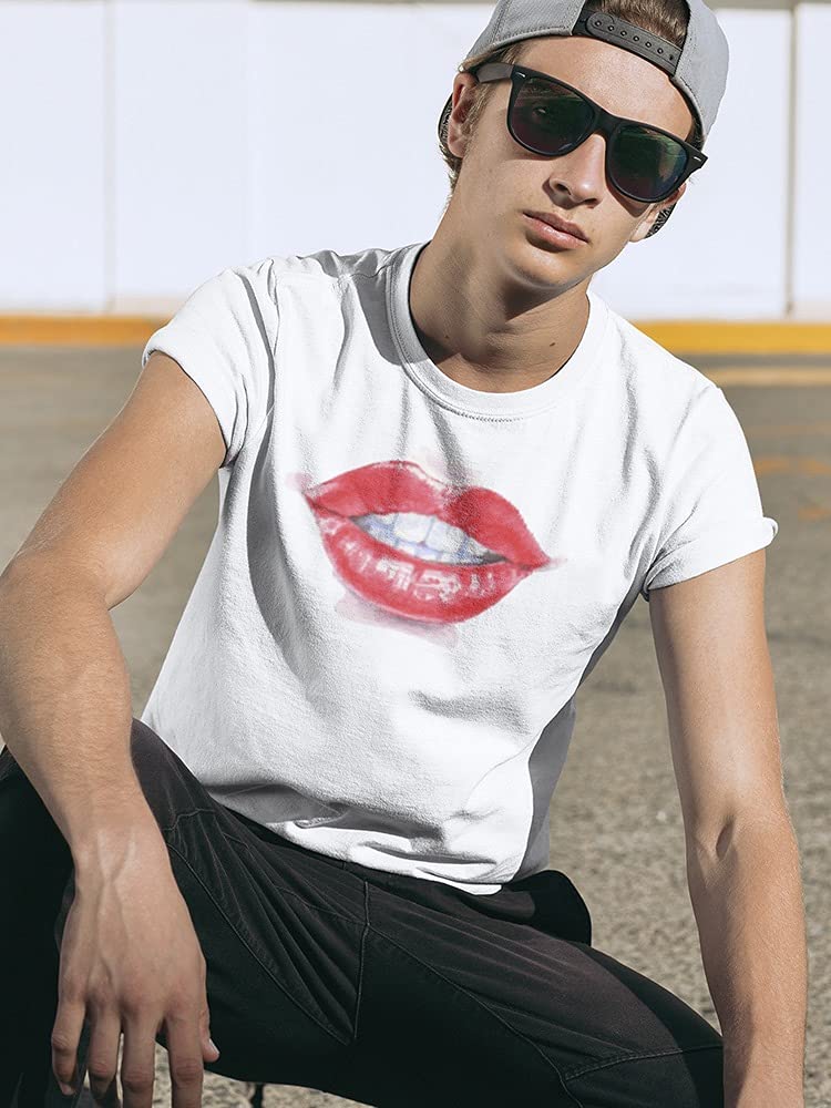 Red Lips and Teeth Watercolor T-Shirt for Men - Trendy Graphic Tee for Casual Wear, Street Style & Everyday Outfits