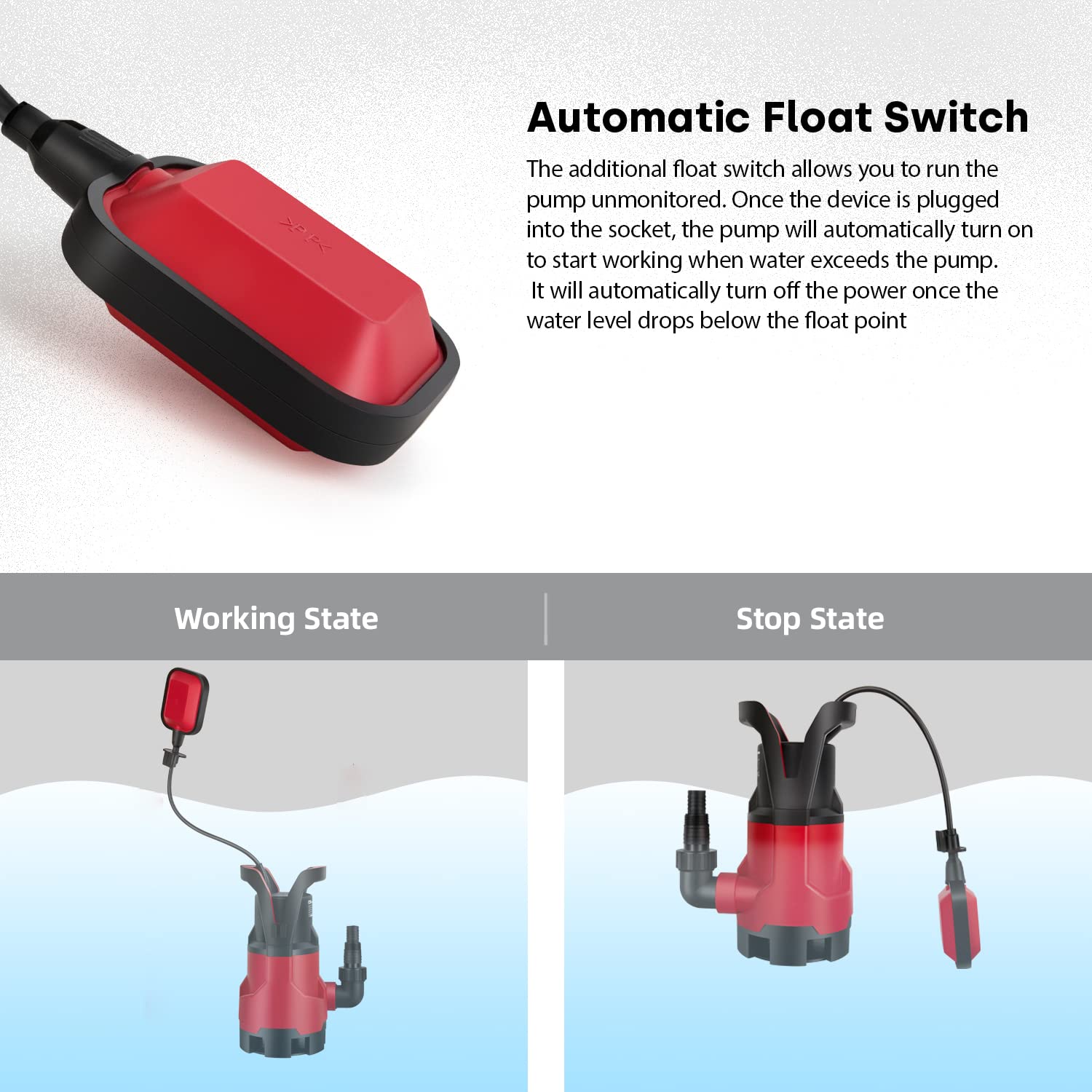 1HP Submersible Sump Pump with Automatic Float Switch - 3700GPH High Capacity Water Pump for Pool Draining, Hot Tub, Flood Control & Irrigation - Perfect for Basement, Yard, and Emergency Water Removal (Red)