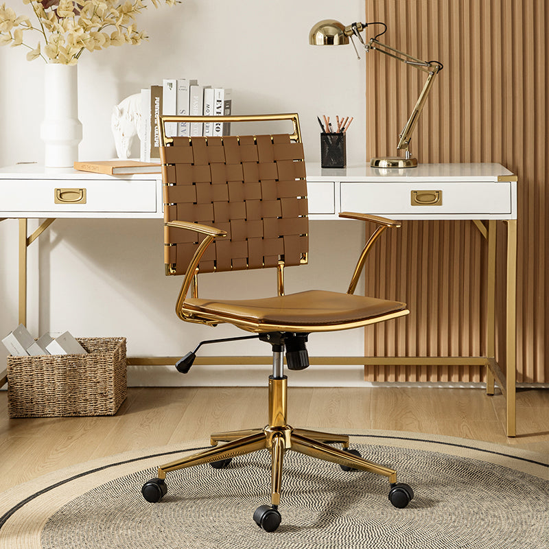 Amalia Modern Rattan Weaving Swivel Office Chair with Backrest - Ergonomic Desk Chair for Home Office, Study & Workspace