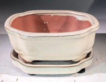 Premium Beige Ceramic Bonsai Pot with Humidity Drip Tray - 6