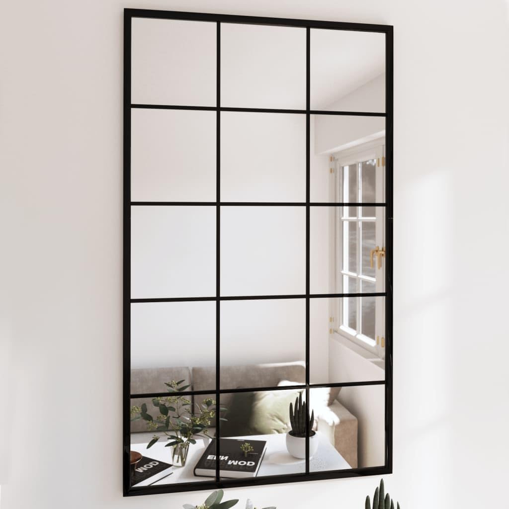 Black Metal Wall Mirror for Makeup & Bathroom Decor - 100x60 cm Hanging Vanity Mirror with Adjustable Tilt - Perfect for Bedroom, Bathroom & Dressing Room