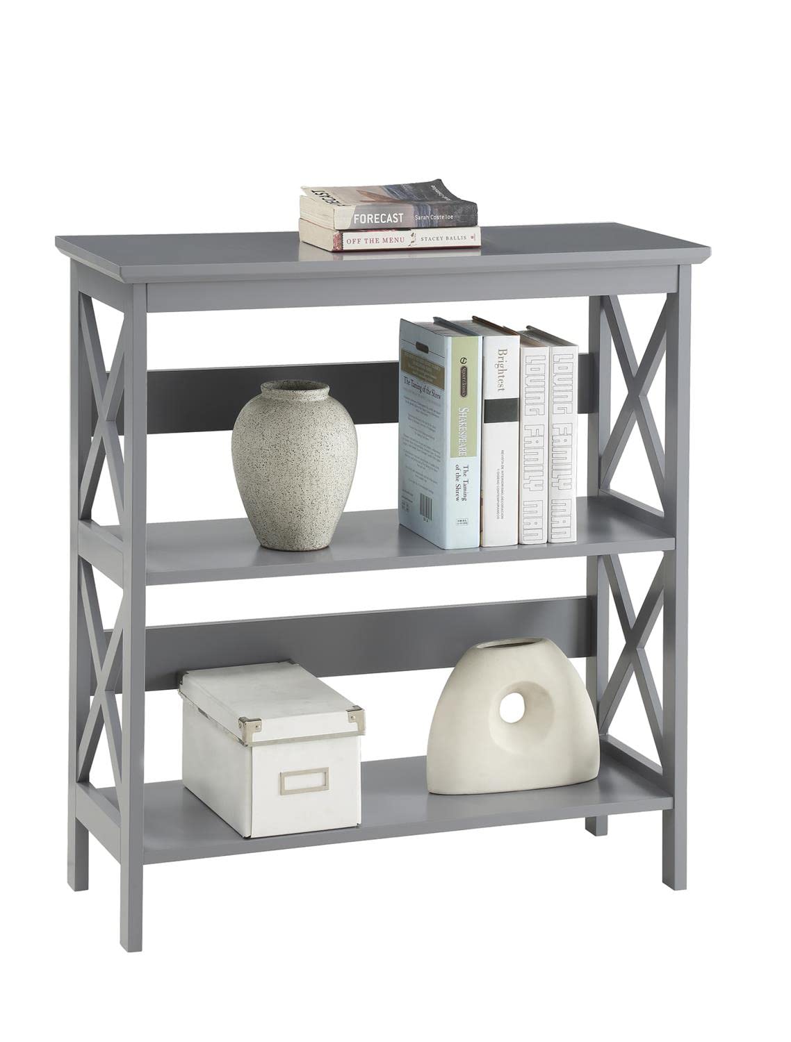 Convenience Concepts Oxford 3-Tier Bookcase Shelf - Gray Wooden Storage Organizer for Living Room, Bedroom, Office & Study
