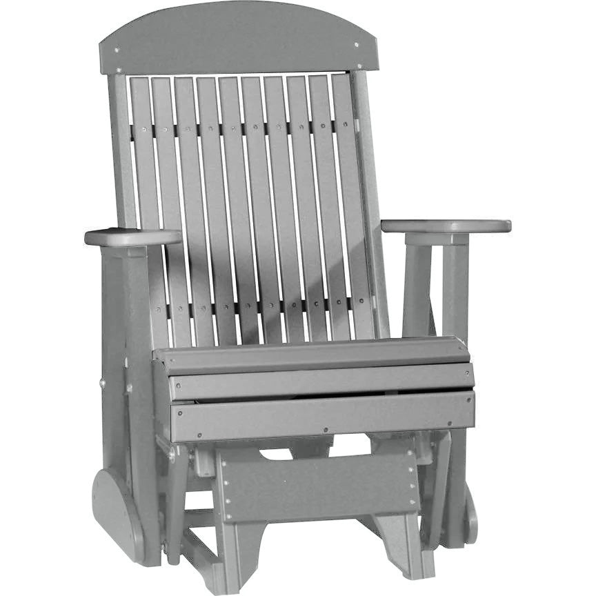 LuxCraft Gray 2 Foot Classic Highback Recycled Plastic Glider Chair - Outdoor Patio Furniture for Relaxing in Garden, Deck or Backyard