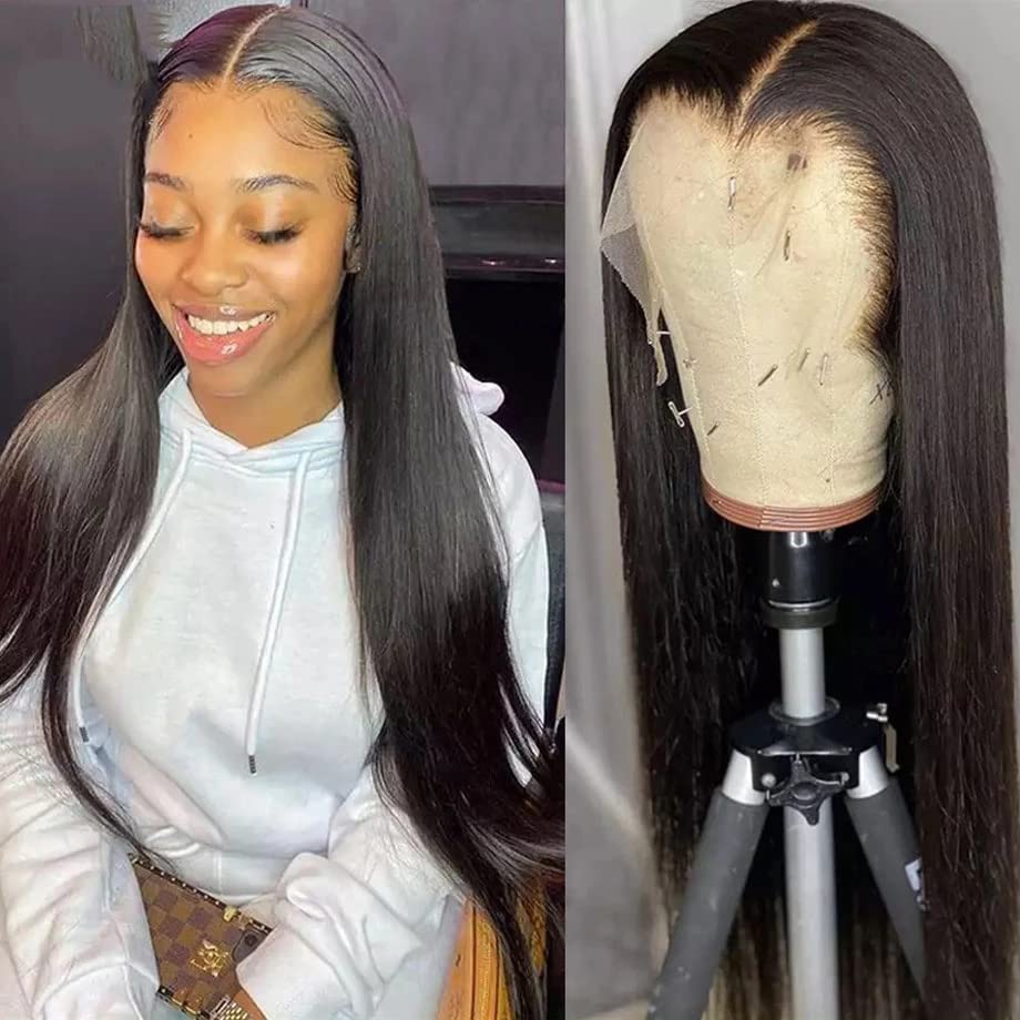 13x4 HD Lace Front Human Hair Wigs - 22 Inch Glueless Pre Plucked Bone Straight 200 Density Black Wig for Women | Perfect for Daily Wear, Cosplay & Special Occasions