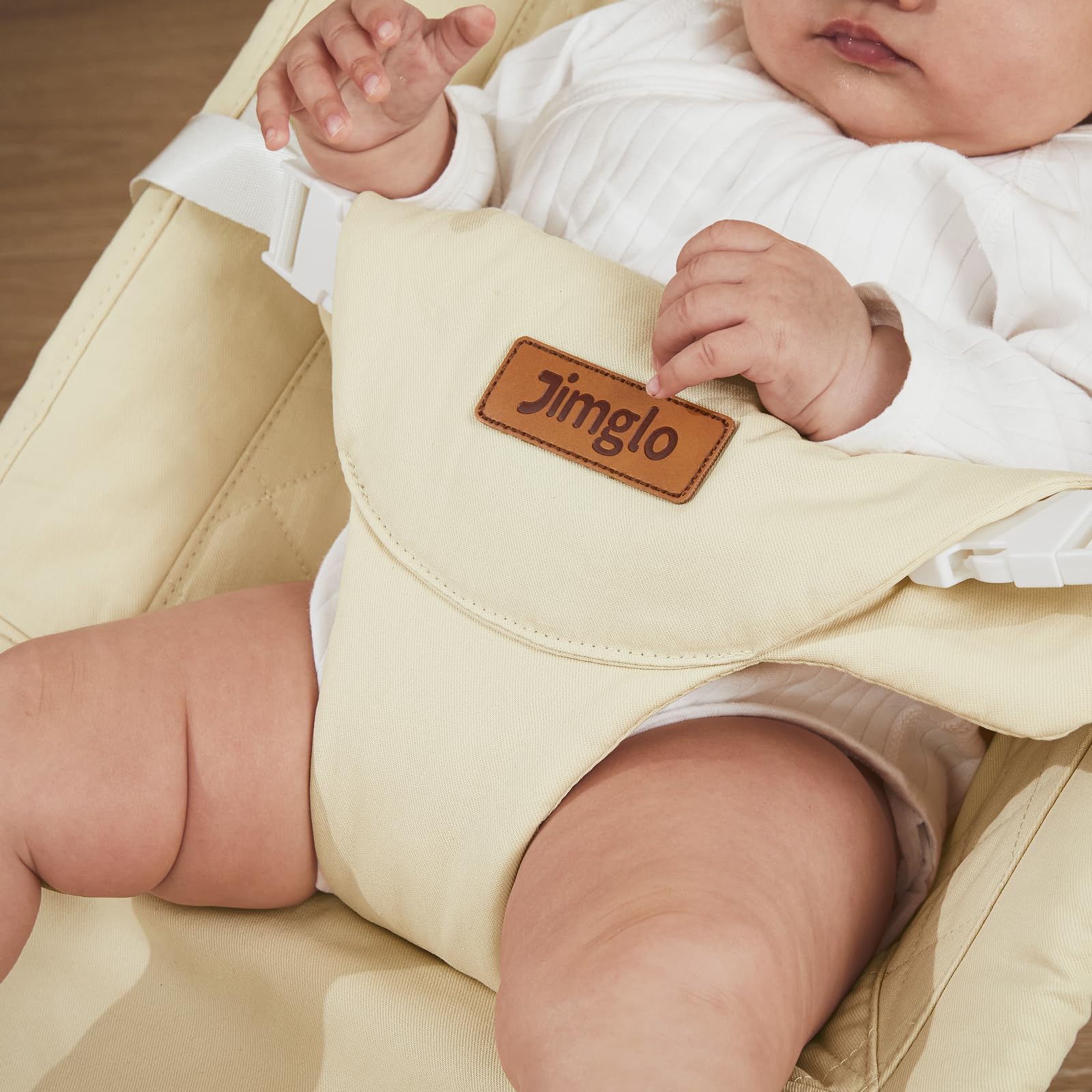 Foldable Baby Bouncer Seat with Adjustable Height - Portable Infant Bouncer for Newborns & Toddlers (Soft Cotton, Beige) | Perfect for Home, Nursery & Travel Use