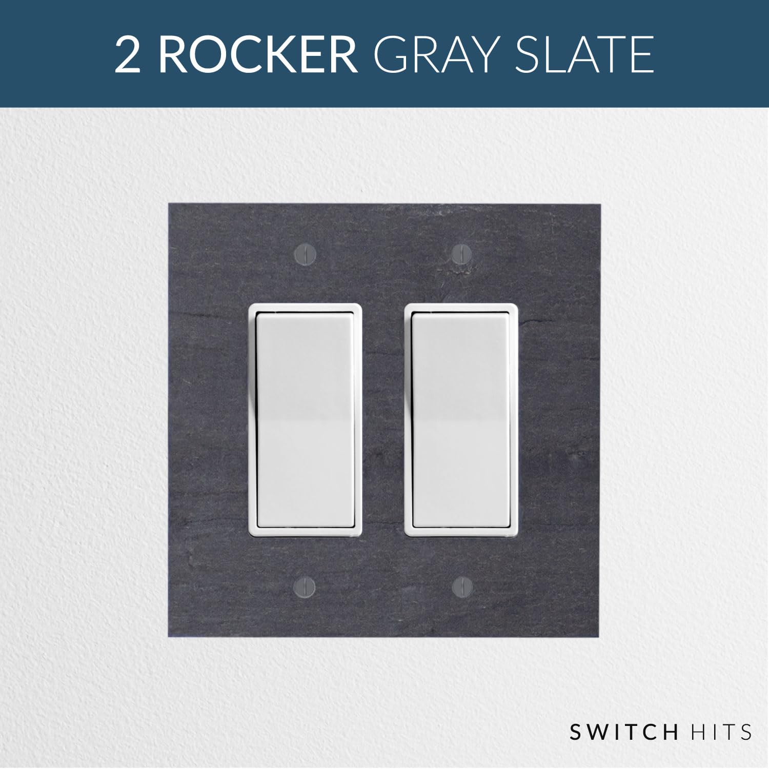 Decorative Vermont Slate Gray 2 Gang Electrical Switch Plate Outlet Wall Plate - 5” W x 5” H | GFCI Rocker & Decora Double Light Switch Cover | Perfect for Home, Office & Commercial Spaces