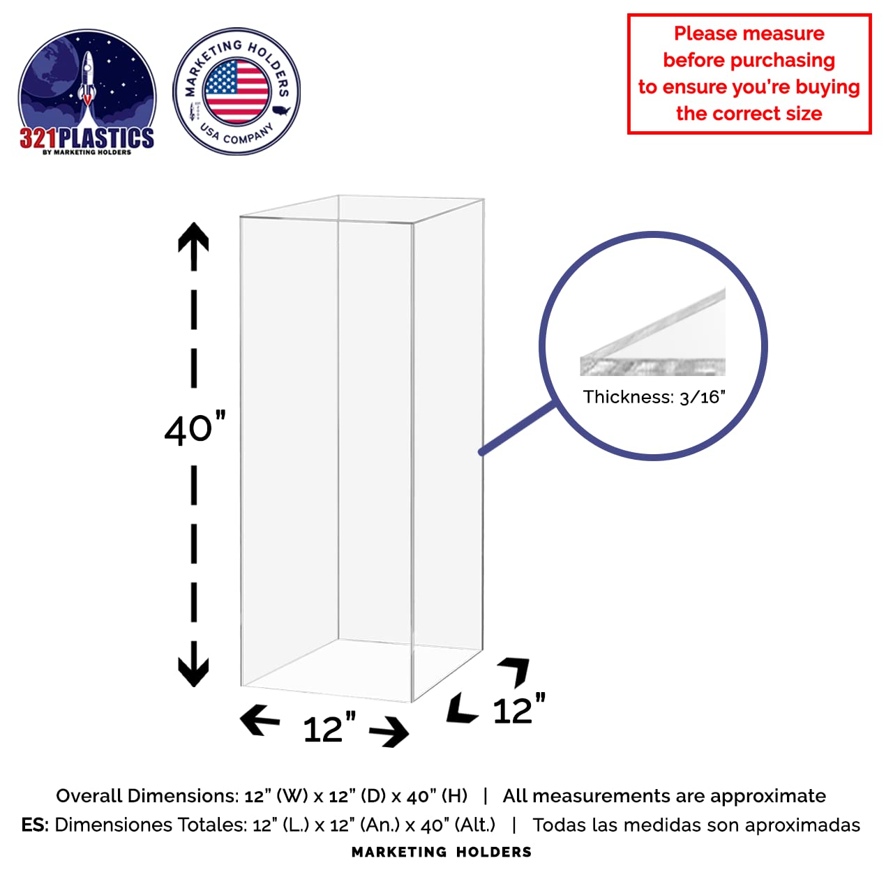 12x12x40 Inch Clear Acrylic Display Pedestal Stand - No Lid Trophy Showcase Cube for Wedding Reception, Expo Events & Retail Displays | Durable Marketing Holder for Trinkets, Awards & Product Showcases