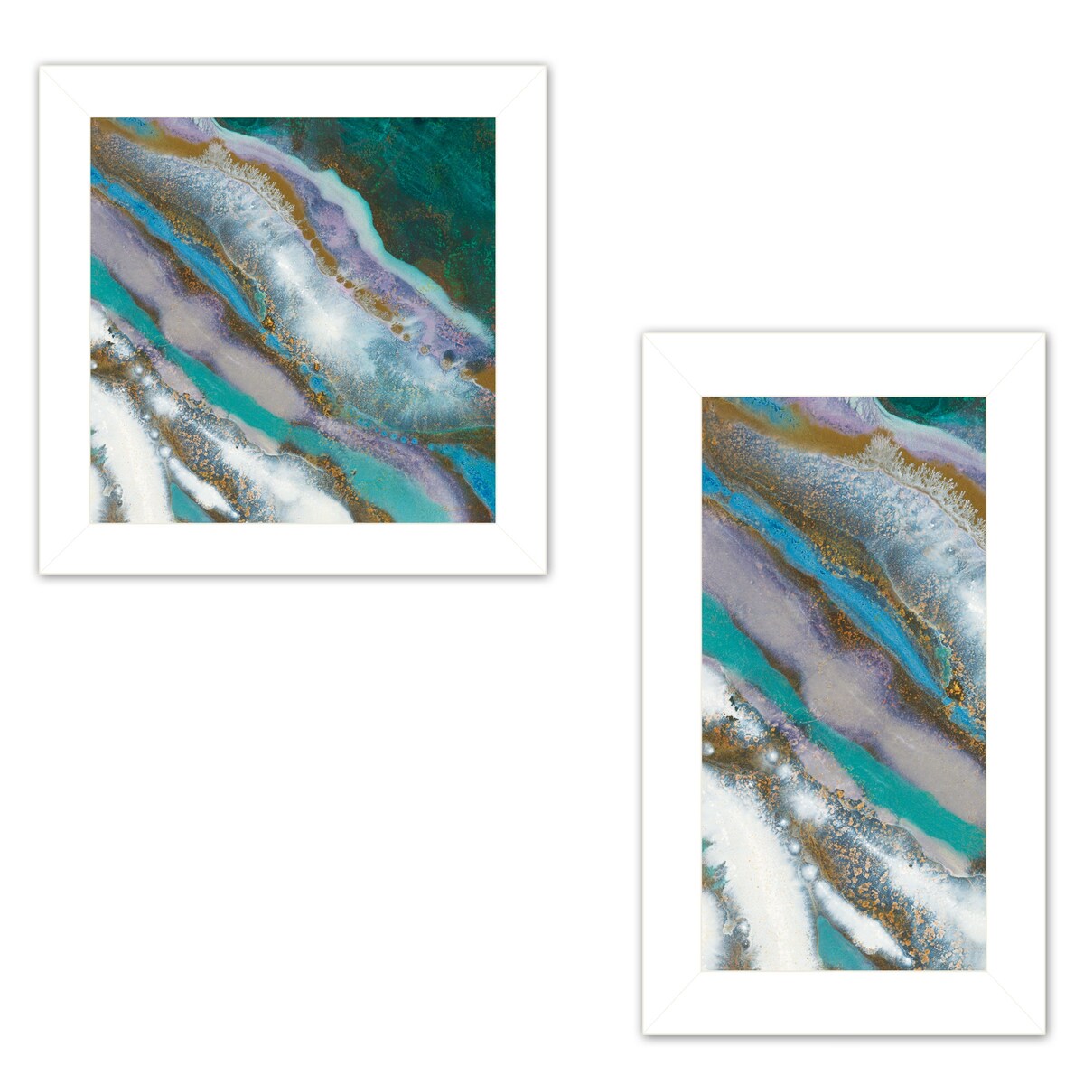 Abstract Agates 2-Piece Wall Art Set by Jay Zinn - White Framed Modern Home Decor for Living Room, Bedroom & Office