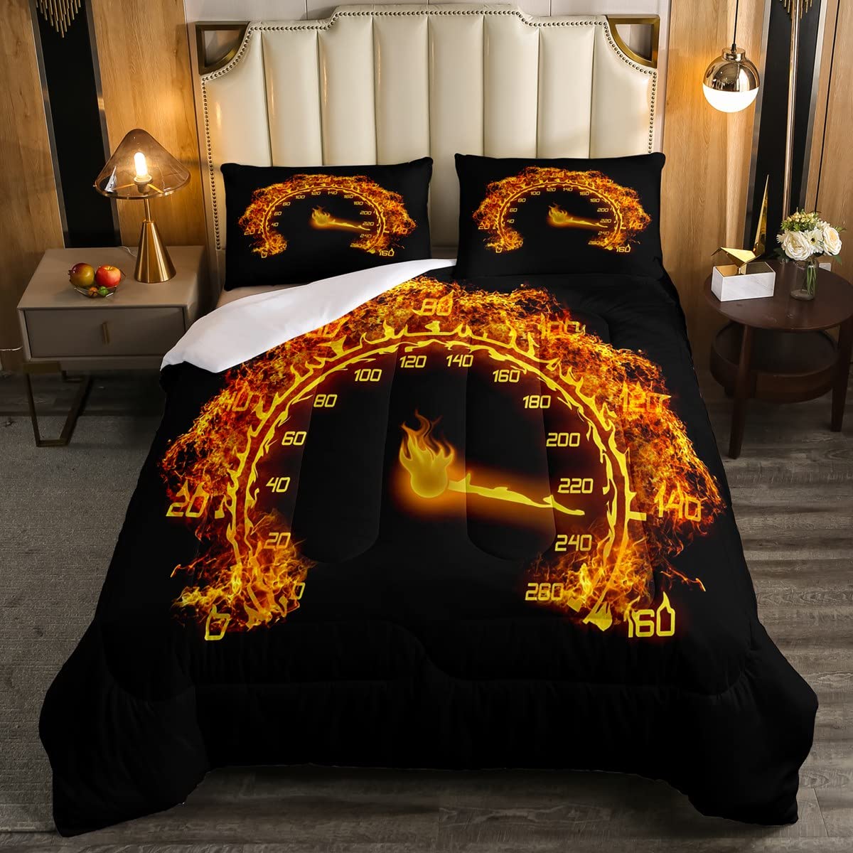 Feelyou Car Racing Speedometer Comforter Set - Queen Size 3Pcs Bedding with 2 Pillowcases for Kids, Boys, Teens & Adults - Sporty Auto Themed Bedroom Decor for Racing Fans & Game Lovers - Perfect for Teen Rooms, Man Caves & Gift Ideas