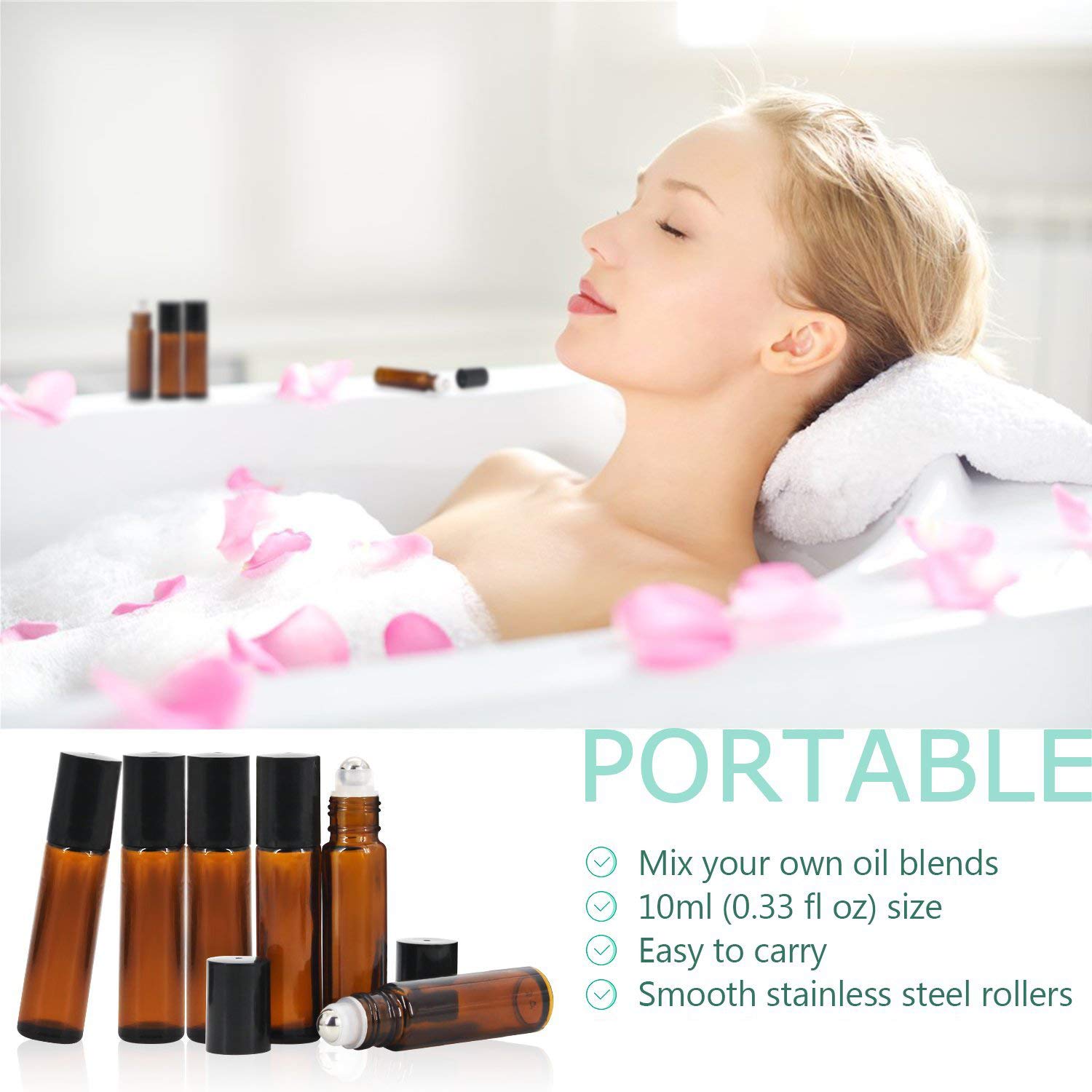 FUTURA MARKET 6-Pack 10ml Classic Amber Glass Roll On Bottles with Black Cap - Essential Oil Bottles, Perfume Containers, Aromatherapy Roller Bottles - Leakproof, Refillable & Eco-Friendly for DIY Skincare, Travel & Home Fragrance