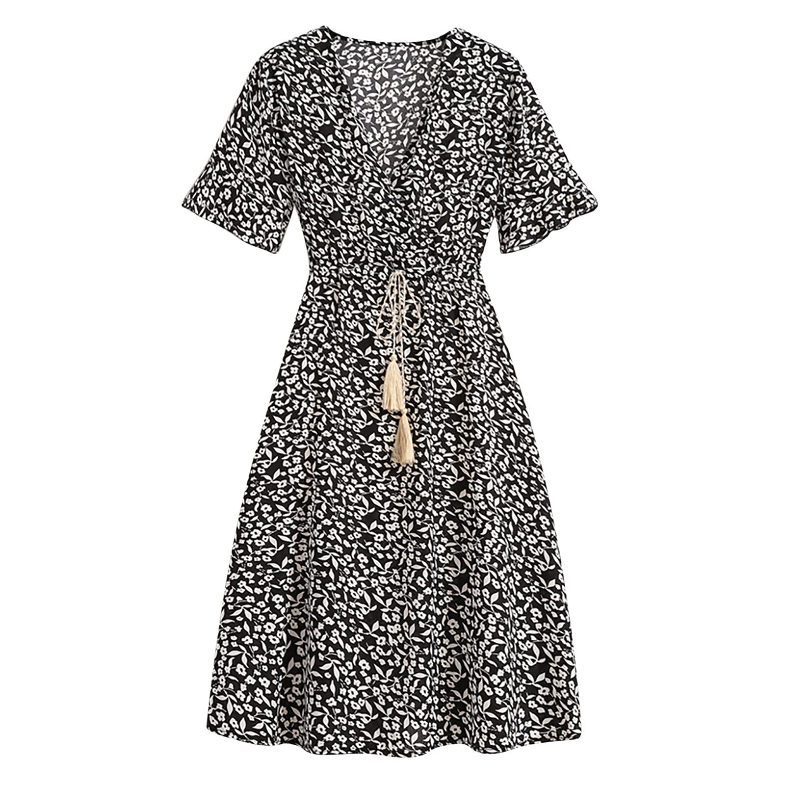 Boho Beach Dress for Women - Floral Butterflies Print, Tie Strap Sleeveless A-Line Swing Maxi Dress | Summer Casual Sundress for Vacation, Pool Party & Beach Getaway