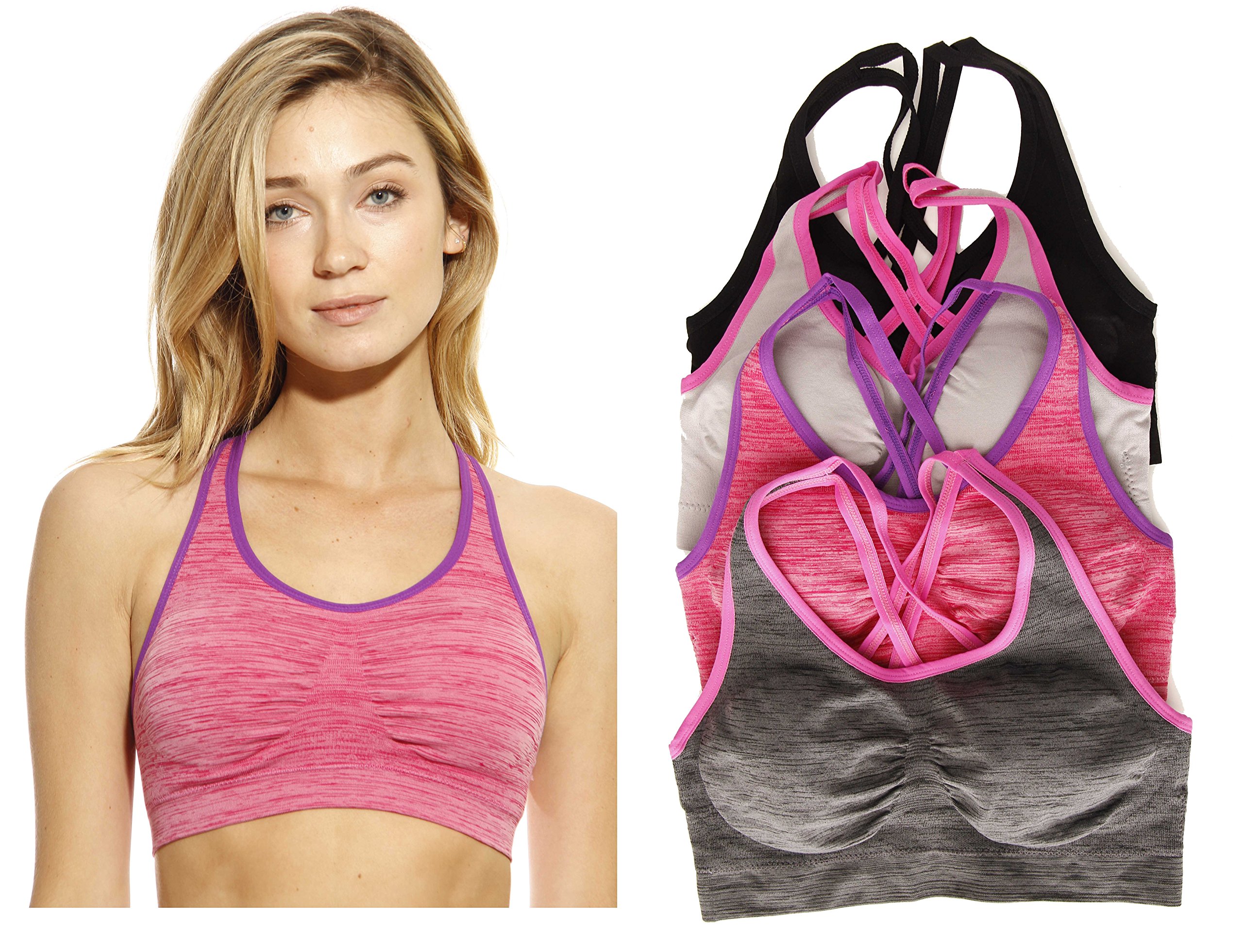 Seamless Marled Sports Bra 4-Pack - Comfortable Workout Bras for Women - Yoga, Running, Gym & Activewear
