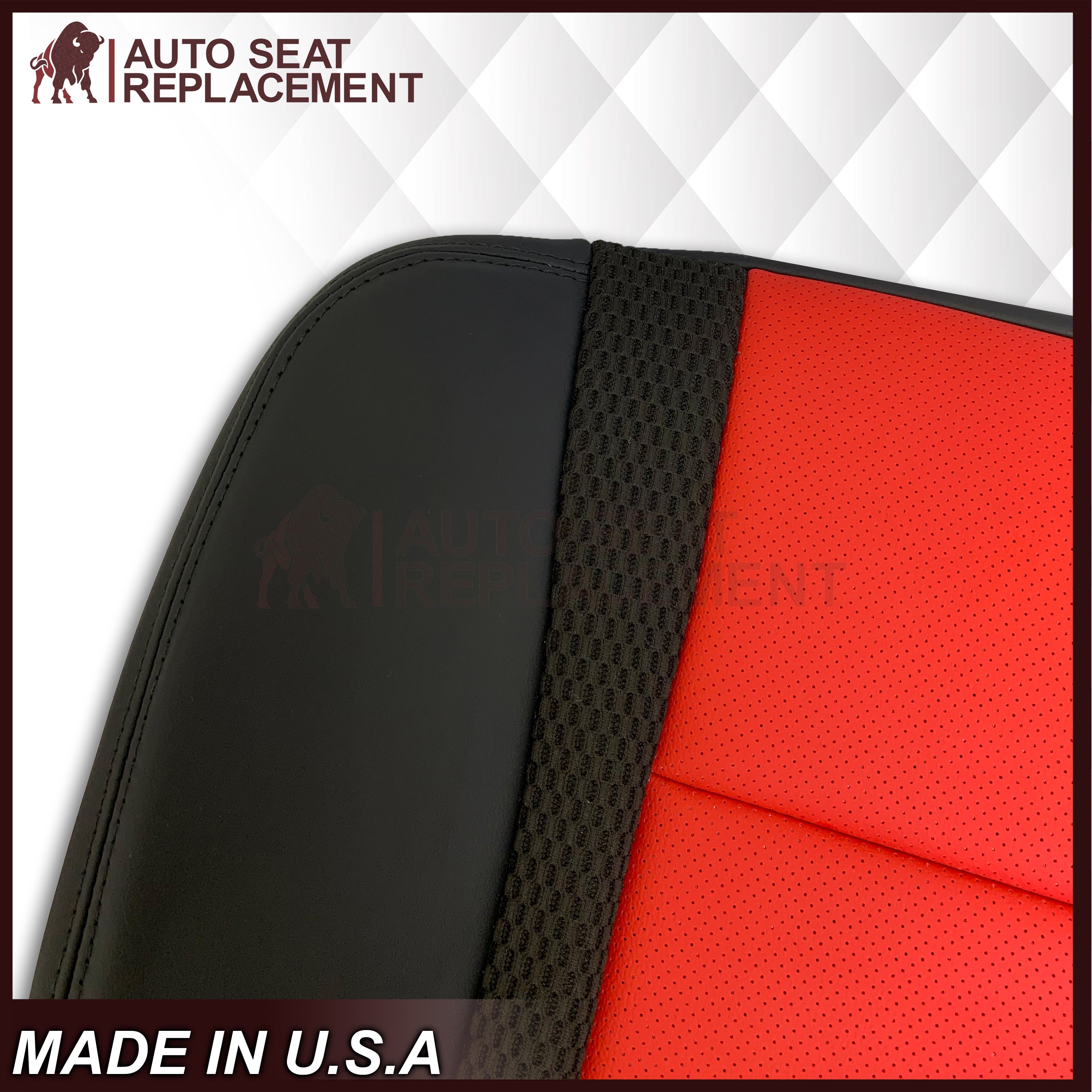 2010-2014 Ford F-150 Raptor Perforated Seat Covers - Top/Bottom, 2-Tone Red & Black (Leather/Vinyl) | Premium Car Interior Upgrade for Off-Road & Daily Driving