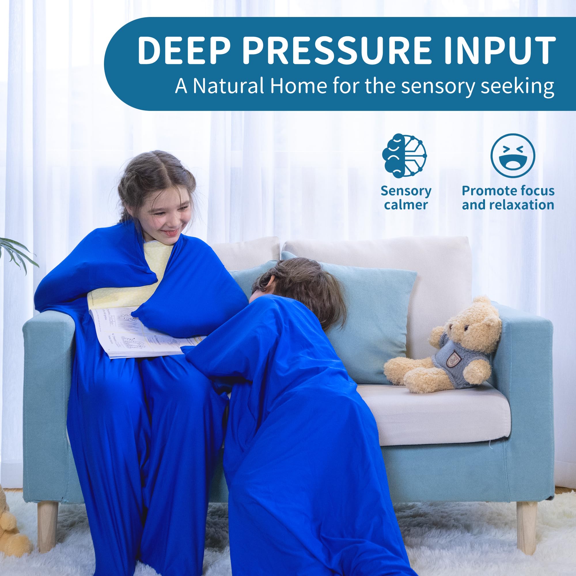 OUTREE Sensory Body Sock for Kids - Deep Pressure Therapy for Autism, ADHD & Sensory Processing Disorder - Calming Full Body Compression Sock with Carrying Bag (Medium 47