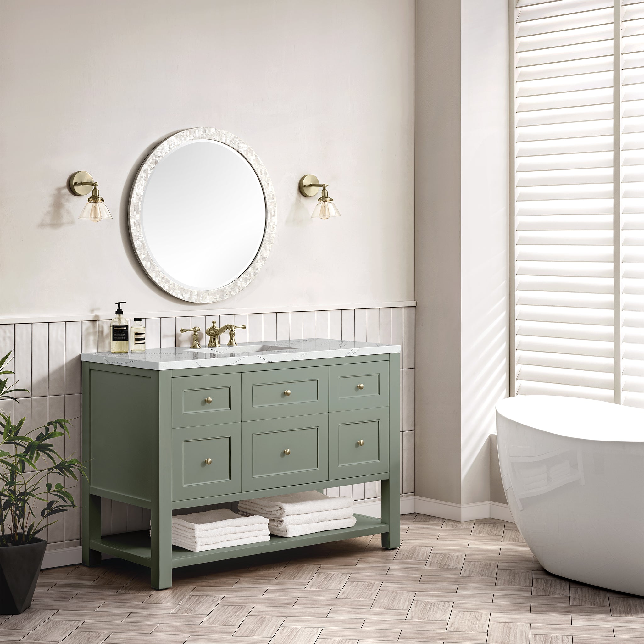 Breckenridge 48 Inch Single Bathroom Vanity with Smokey Celadon Finish & 3CM Ethereal Noctis Quartz Top - Perfect for Modern Master Bathrooms & Powder Rooms