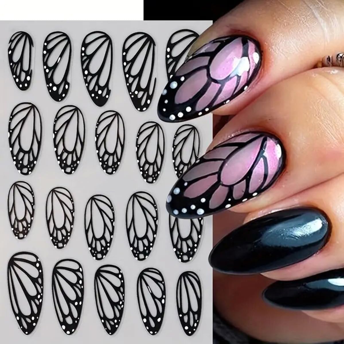 Elegant Black Butterfly Wings Nail Art Stickers - 6PCS 3D Self-Adhesive Nail Decals for Manicure - Perfect for Winter & Spring Nail Designs - DIY Nail Art Supplies for Parties, Weddings & Special Occasions