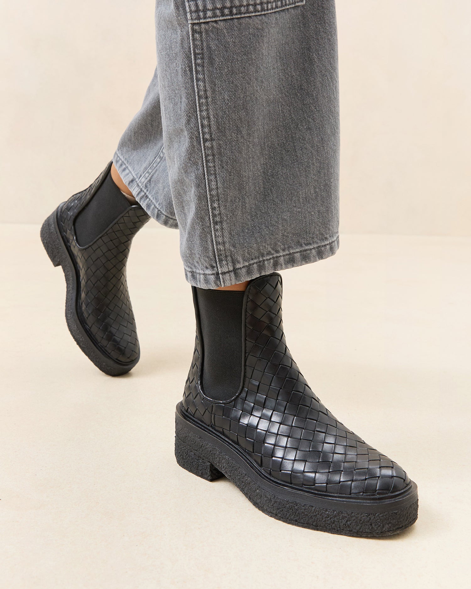 Raquel Black Woven Chelsea Boots for Women - Comfortable Ankle Booties with Elastic Gore - Perfect for Fall, Winter & Casual Outfits