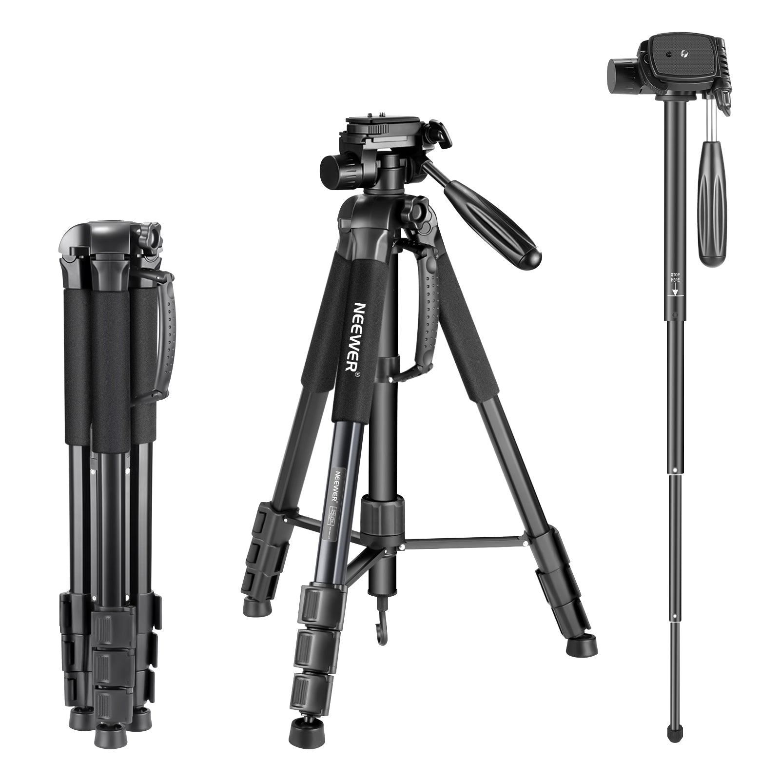 NEEWER SAB264 70-Inch Lightweight Aluminum Camera Tripod & Monopod 2-in-1 with Quick Release Plate - Professional DSLR/SLR/Mirrorless Camera Stand for Photography, Vlogging, and Video Shooting