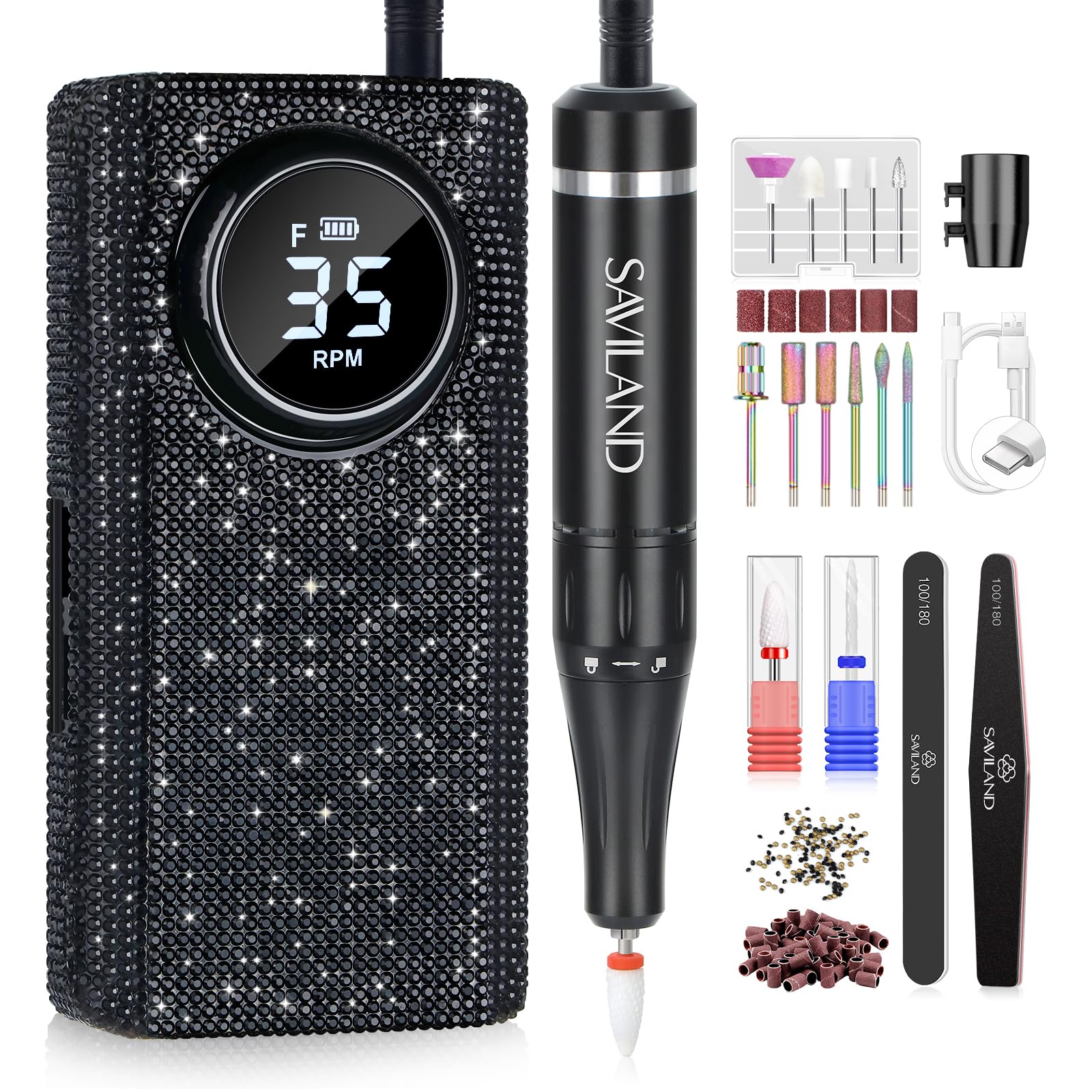 SAVILAND Professional Nail Drill Machine 40000RPM - Portable Electric Nail File for Acrylic Nails Removal, Manicure & Pedicure | Long Battery Life, Fast & Precise | Perfect for Home Nail Salon & DIY Nail Art