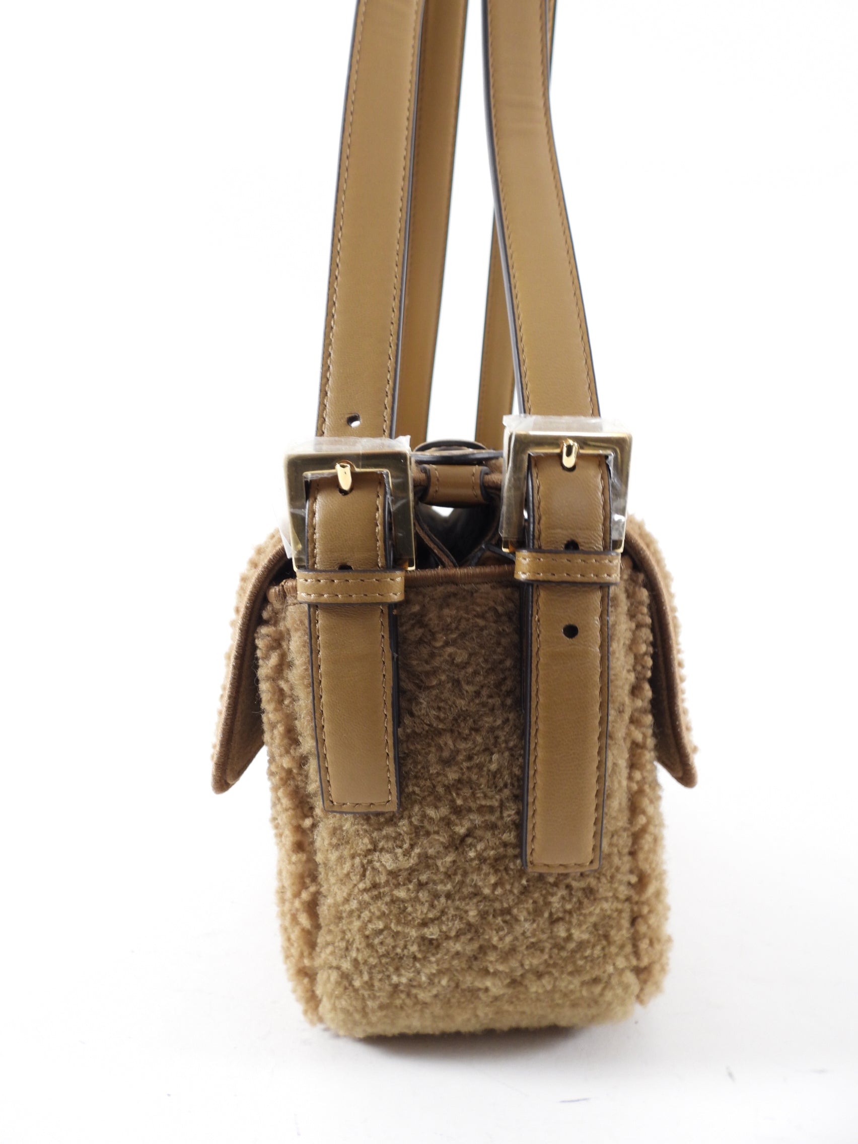 Fendi Brown Shearling Double Flap Baguette Bag - Luxury Designer Shoulder Bag for Women | Perfect for Parties, Date Nights & Special Occasions